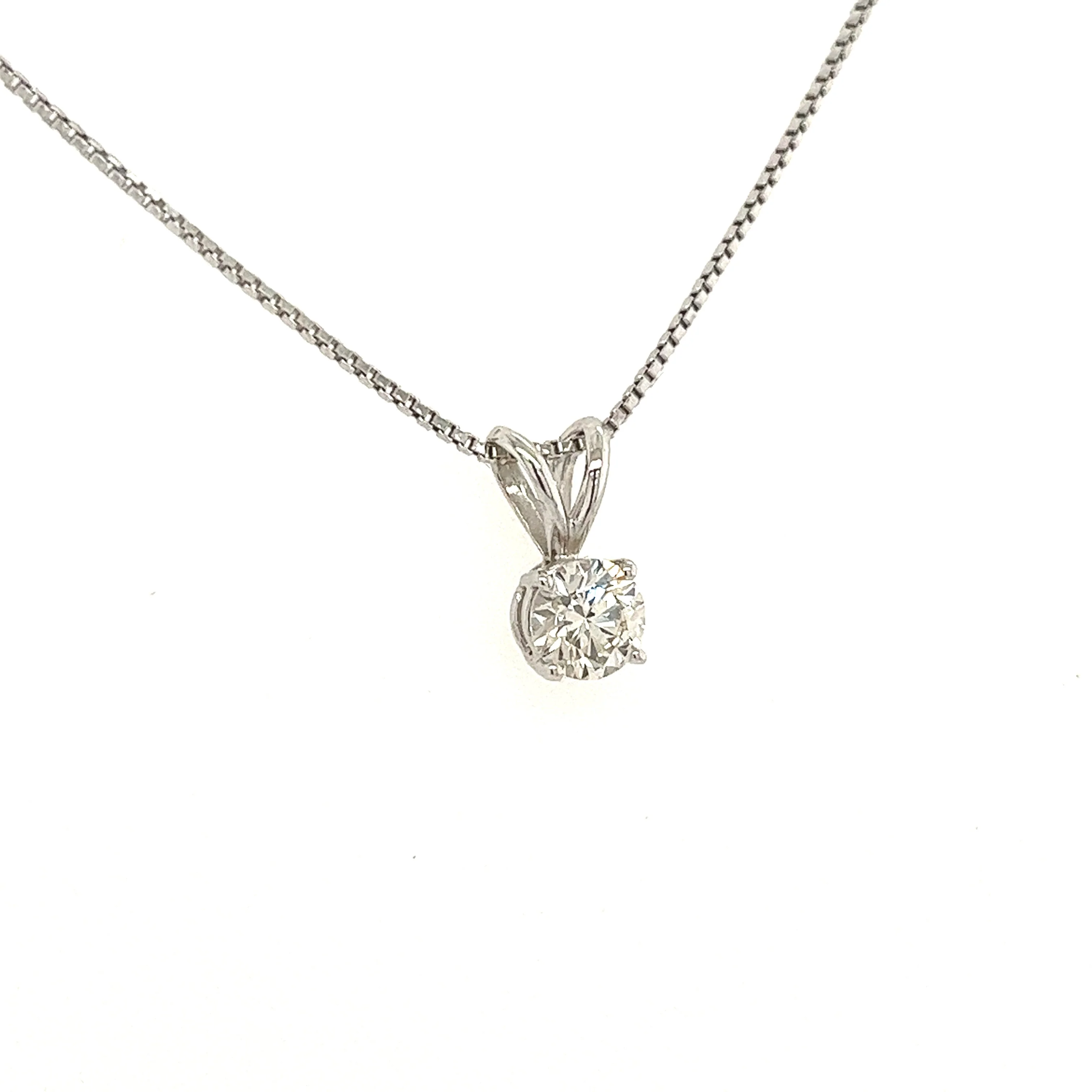 0.60ct 2/3 carat Round Lab Grown Diamond Solitaire Pendant in 14K White Gold - Image 2