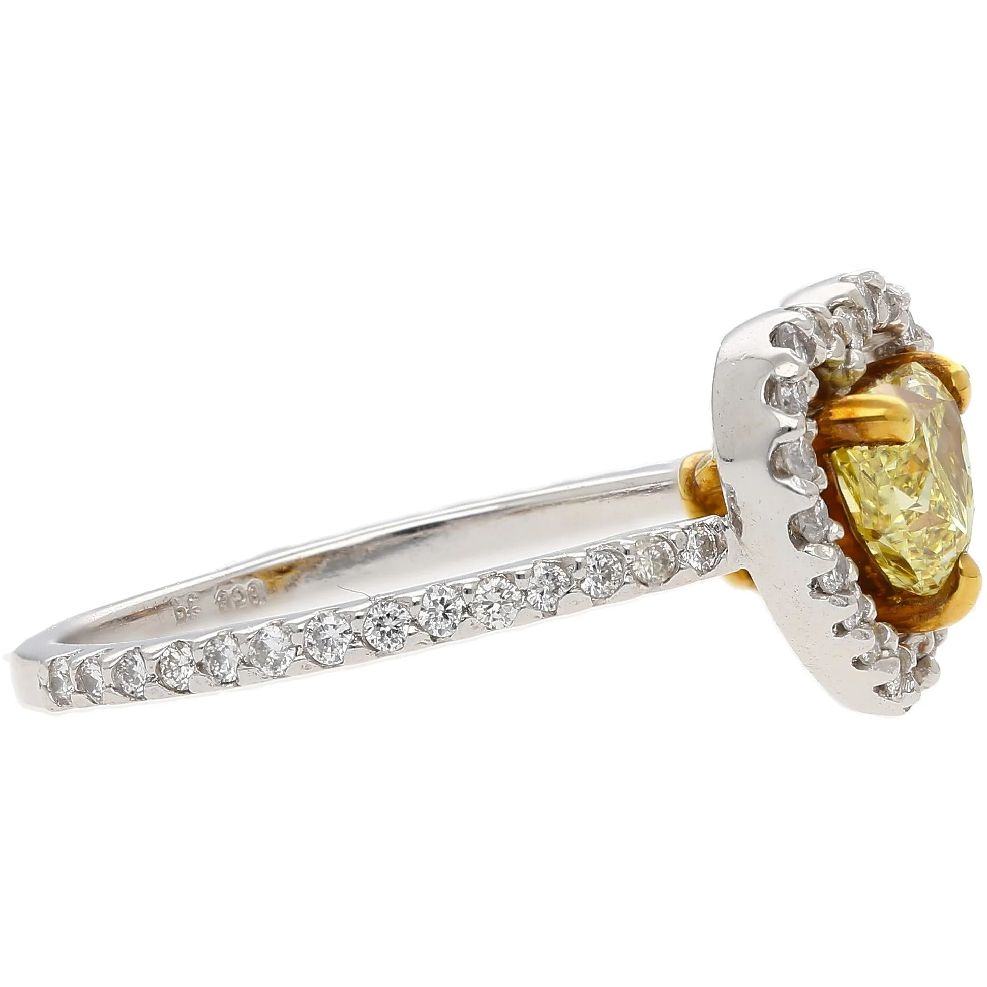 0.77 Carat Floating Fancy Yellow Heart Diamond & Diamond Halo Engagement Ring - Image 5