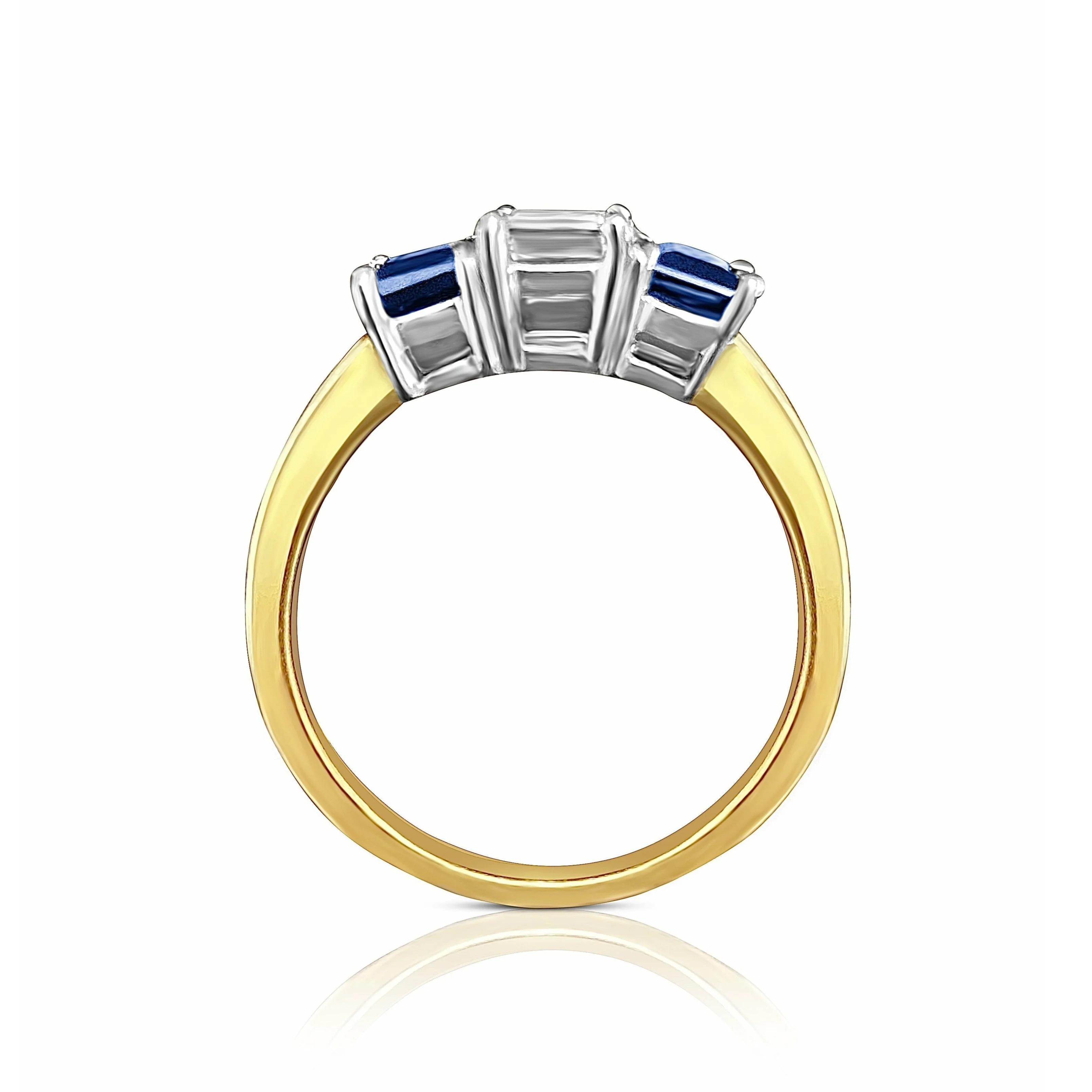 0.92 carat GIA certified Emerald Cut Diamond Engagement ring with Blue Sapphires - Image 2