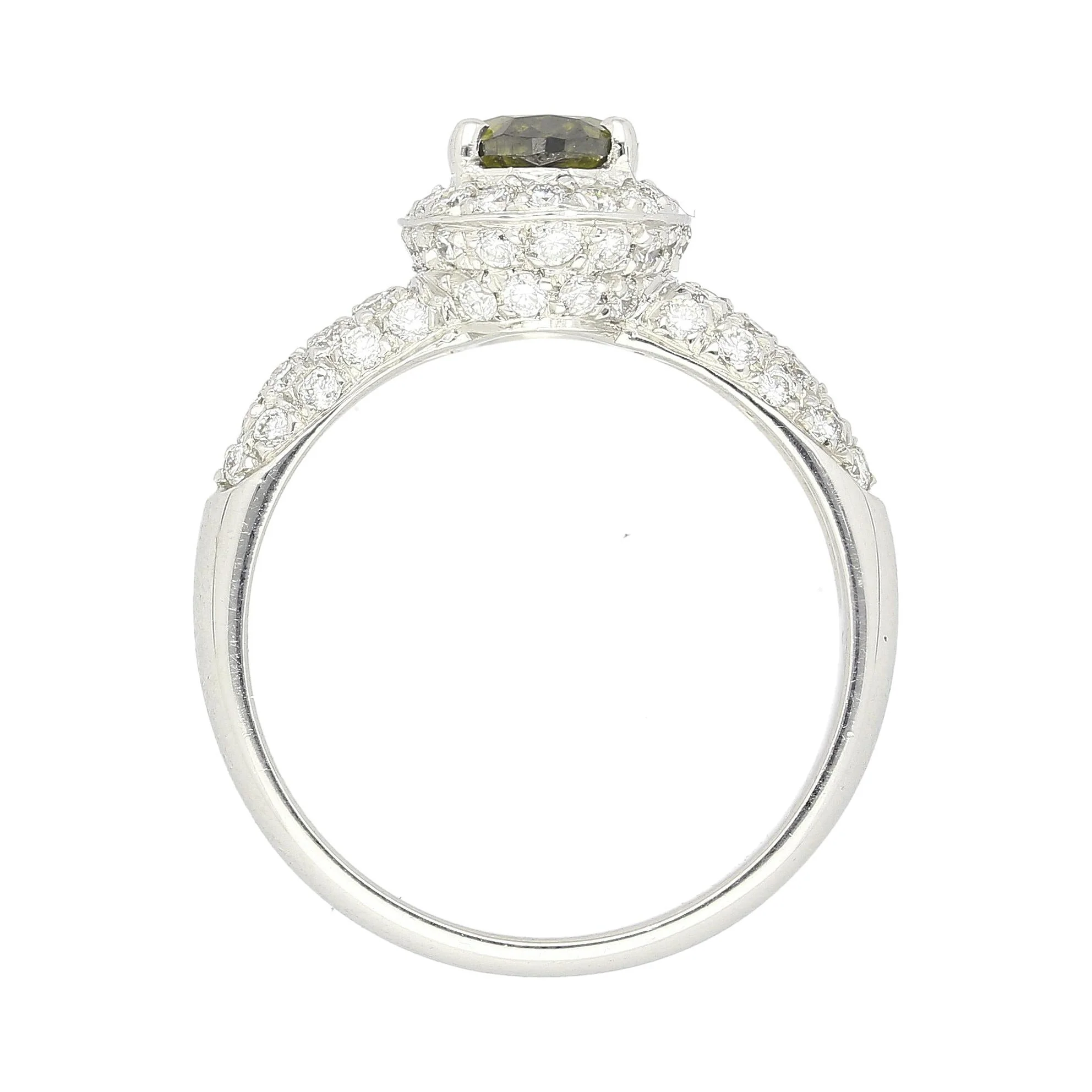 0.92 Carat Oval Cut Green Diamond Statement Ring In 18k White Gold - Image 5