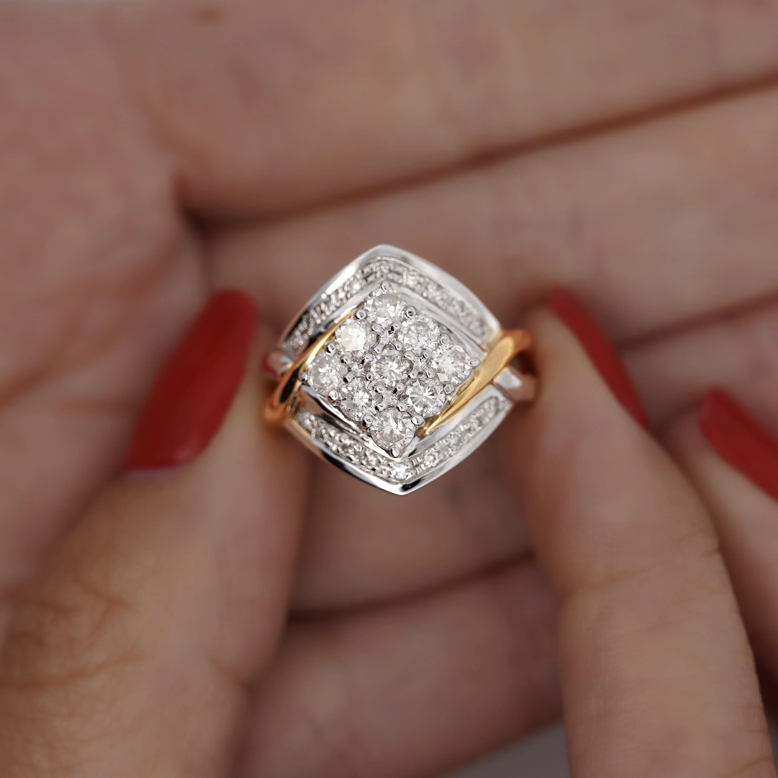 1.2 Carat Round-Cut Diamond Two-Tone Retro Cluster Ring - Image 5