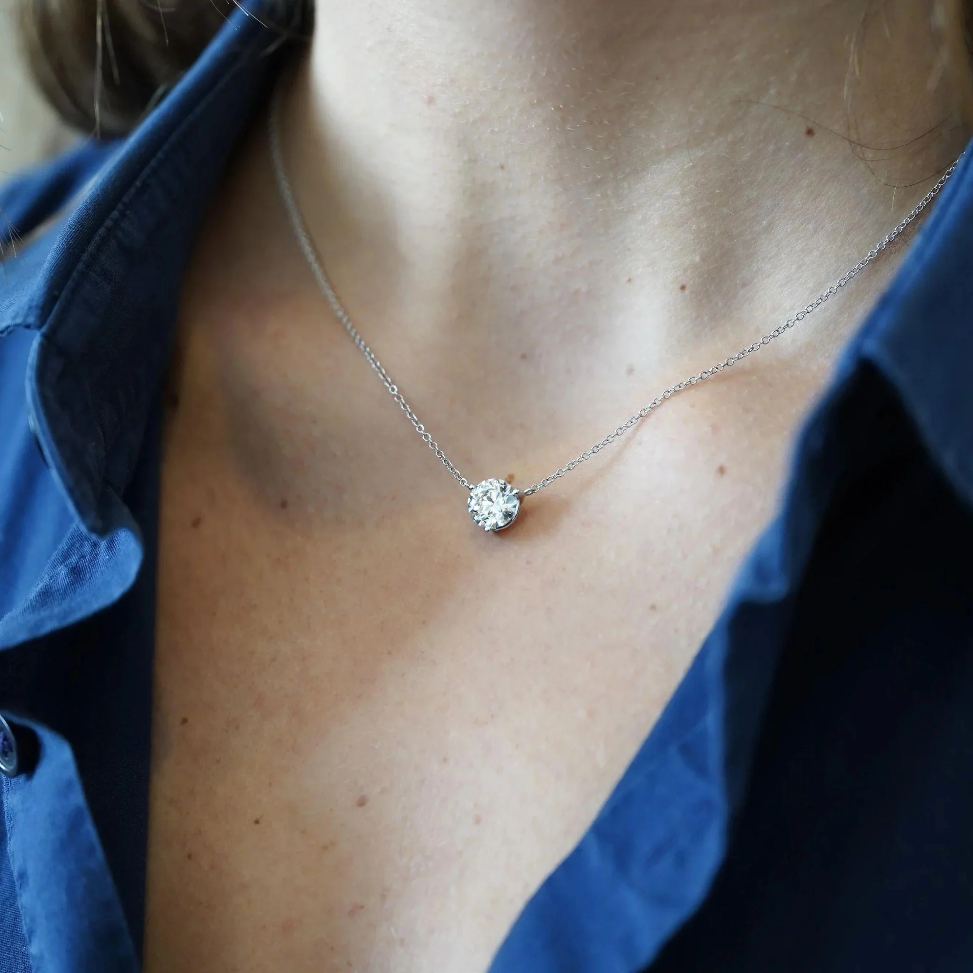 1-2 Carat Round Lab Diamond Floating Solitaire Pendant Necklace - Image 8