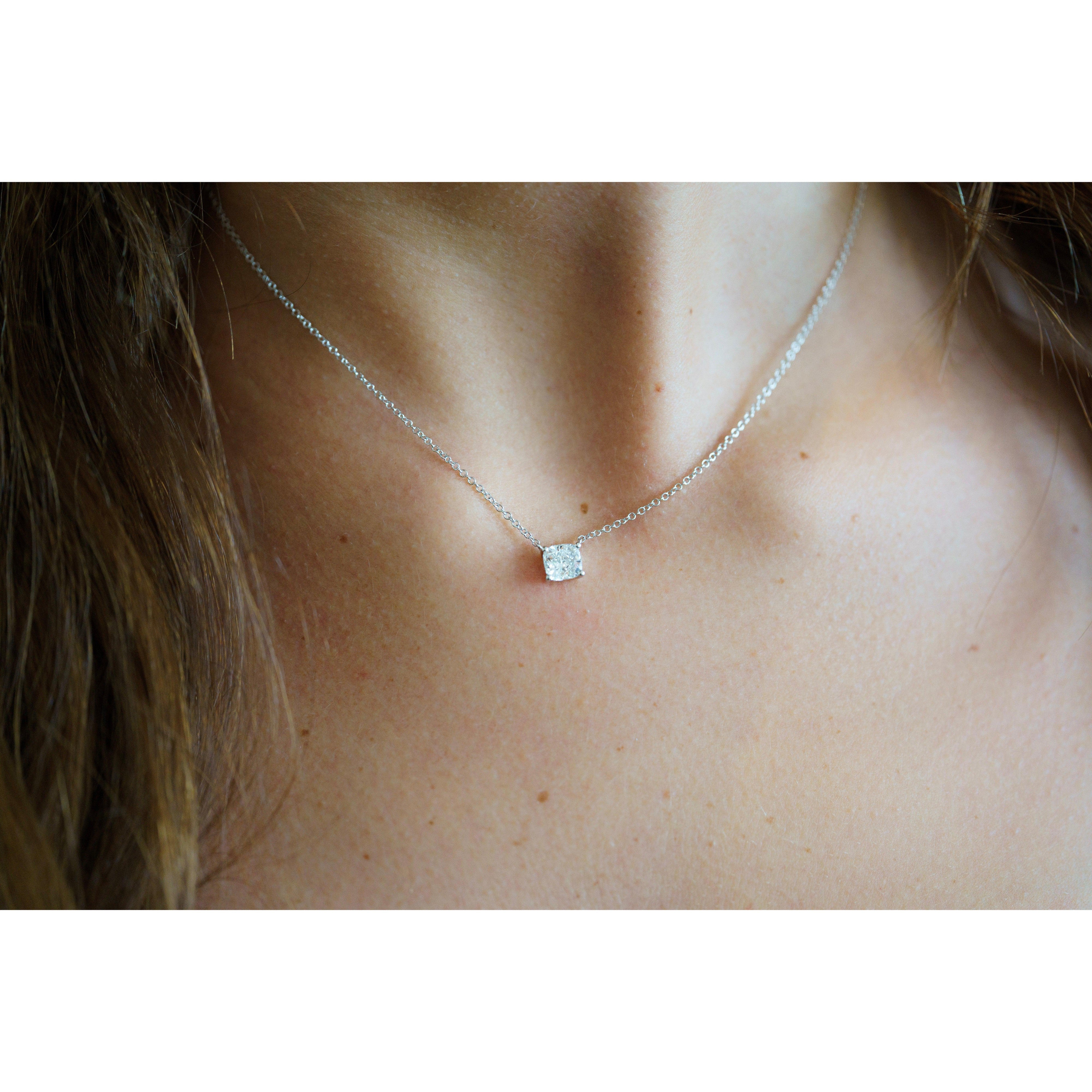 1.21 Carat Cushion-Cut Lab Grown Diamond Solitaire Pendant Necklace in 14K White Gold 16 Inch Chain - Image 2