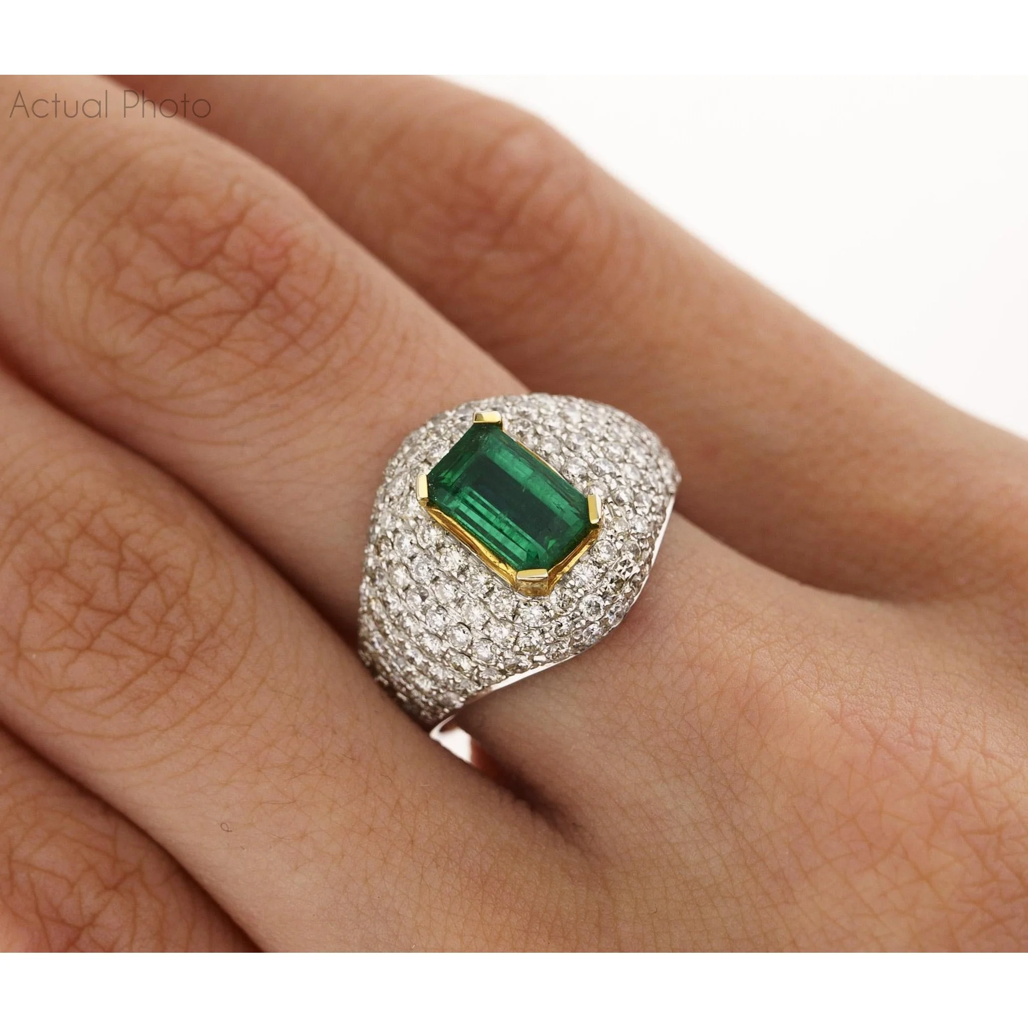 1.25 Carat Zambian Emerald and Diamond Pave Cluster Art Deco Ring - Image 2