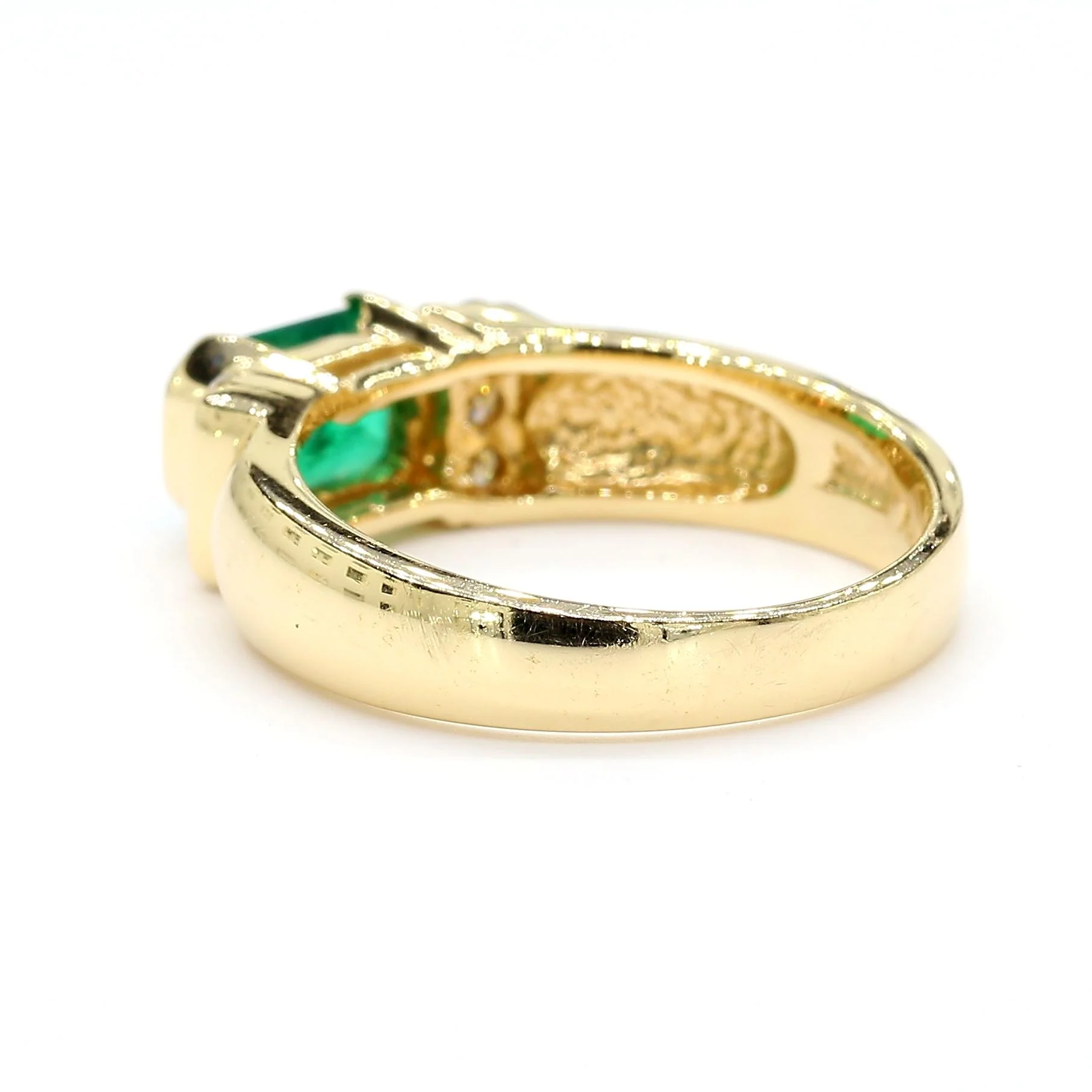 1.30 Carat Emerald Half Bezel East West Set 14K Gold Unisex Ring - Image 3