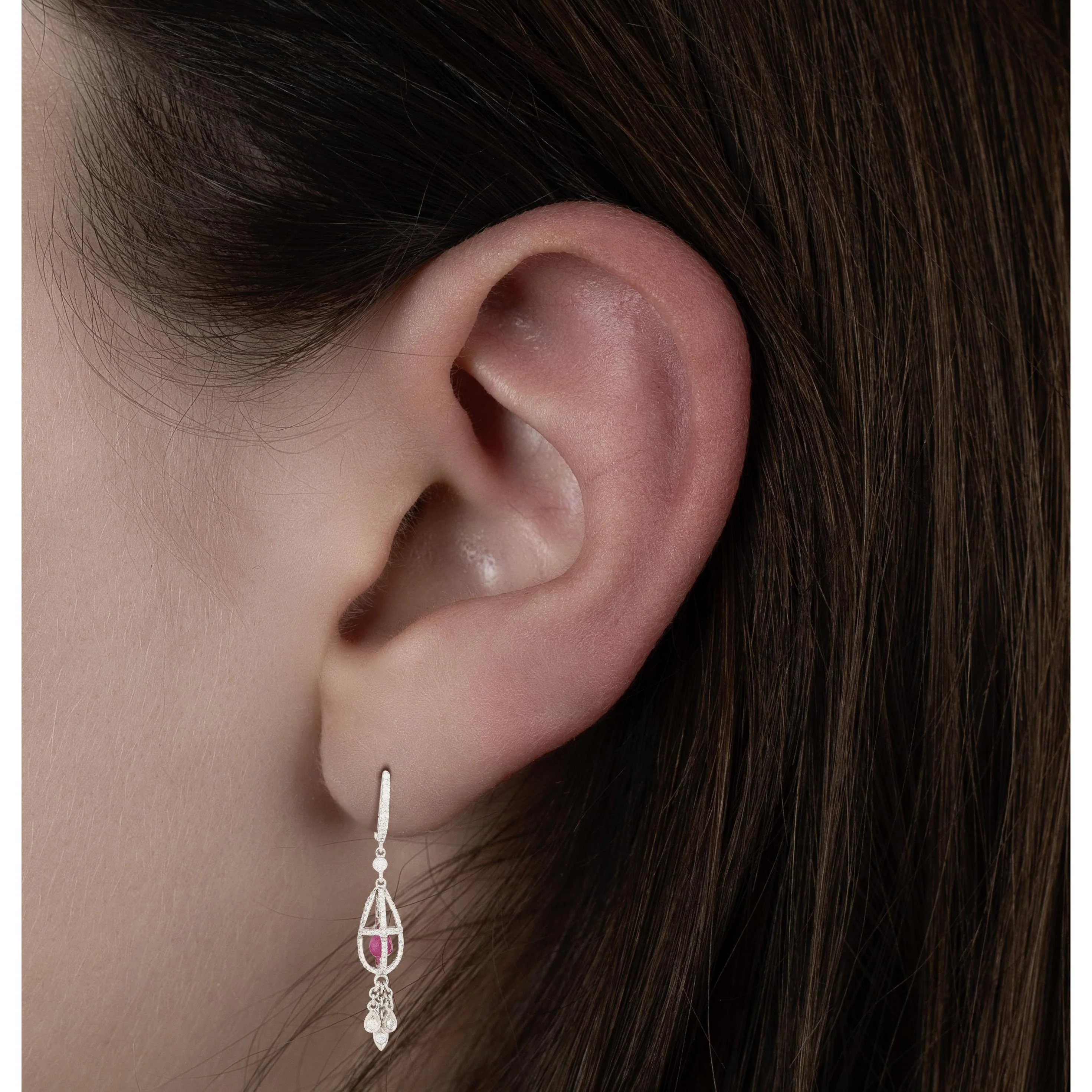 1.40 Carat Pink Sapphire and Diamond Drop Cage Earrings in 18k White Gold - Image 5