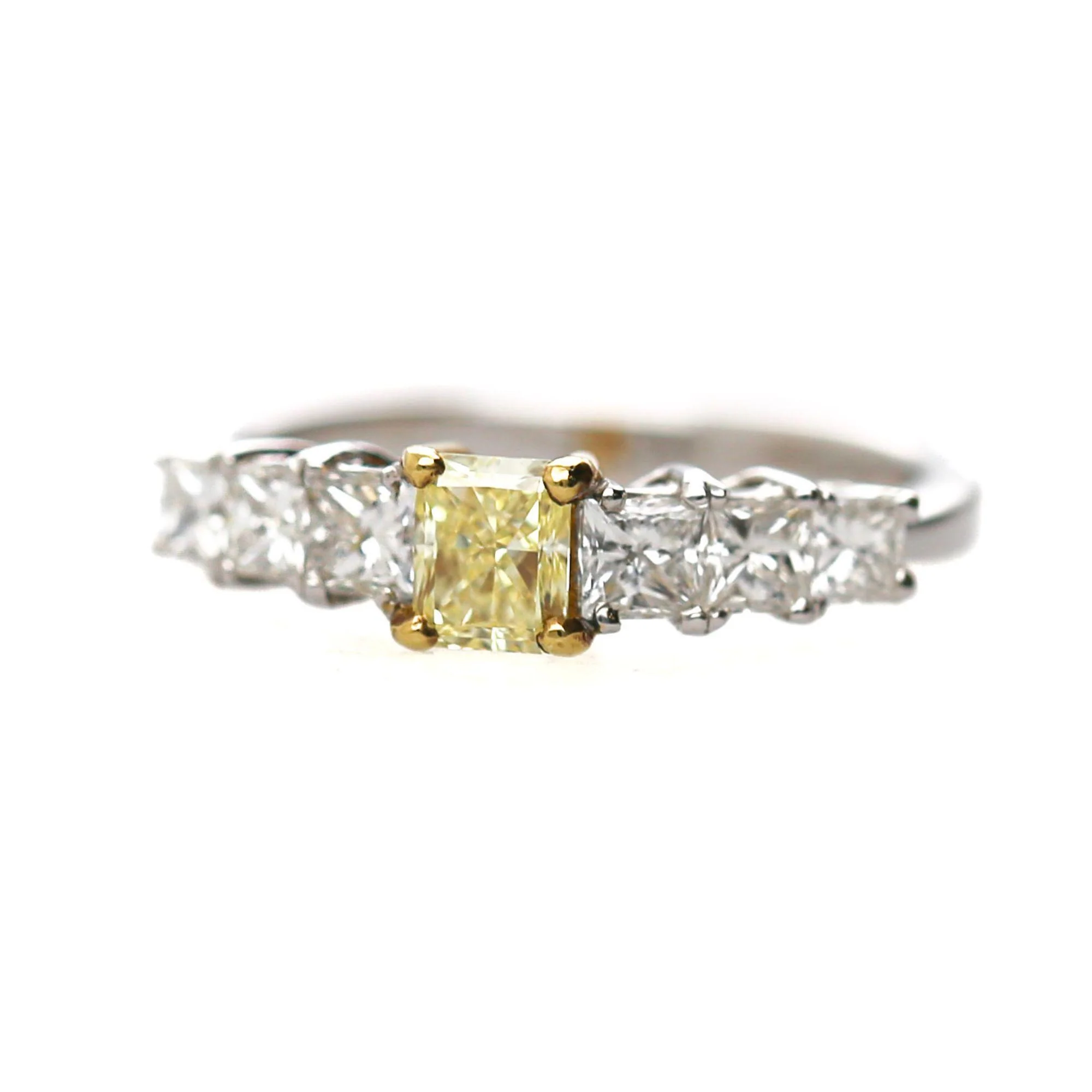 1.41 Carat Fancy Yellow Radiant & White Princess Diamond Illusion Band Ring - Image 3