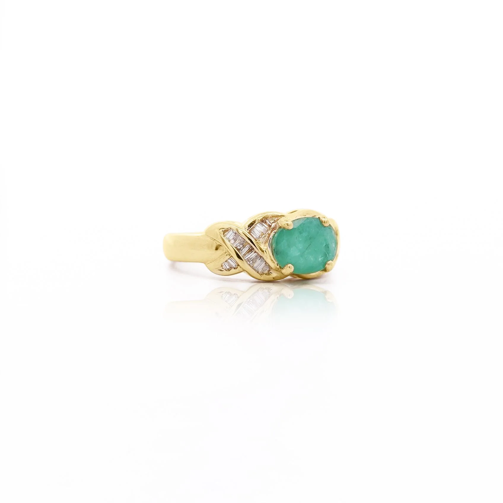 1.59 Carat Oval Cut Emerald & Diamond 14K Gold East West Ring - Image 3