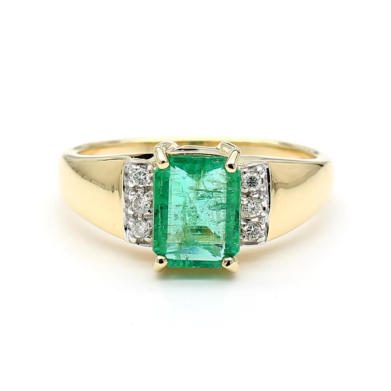 1.60 Carat Emerald & Diamond 14K Gold Classic Set Ring