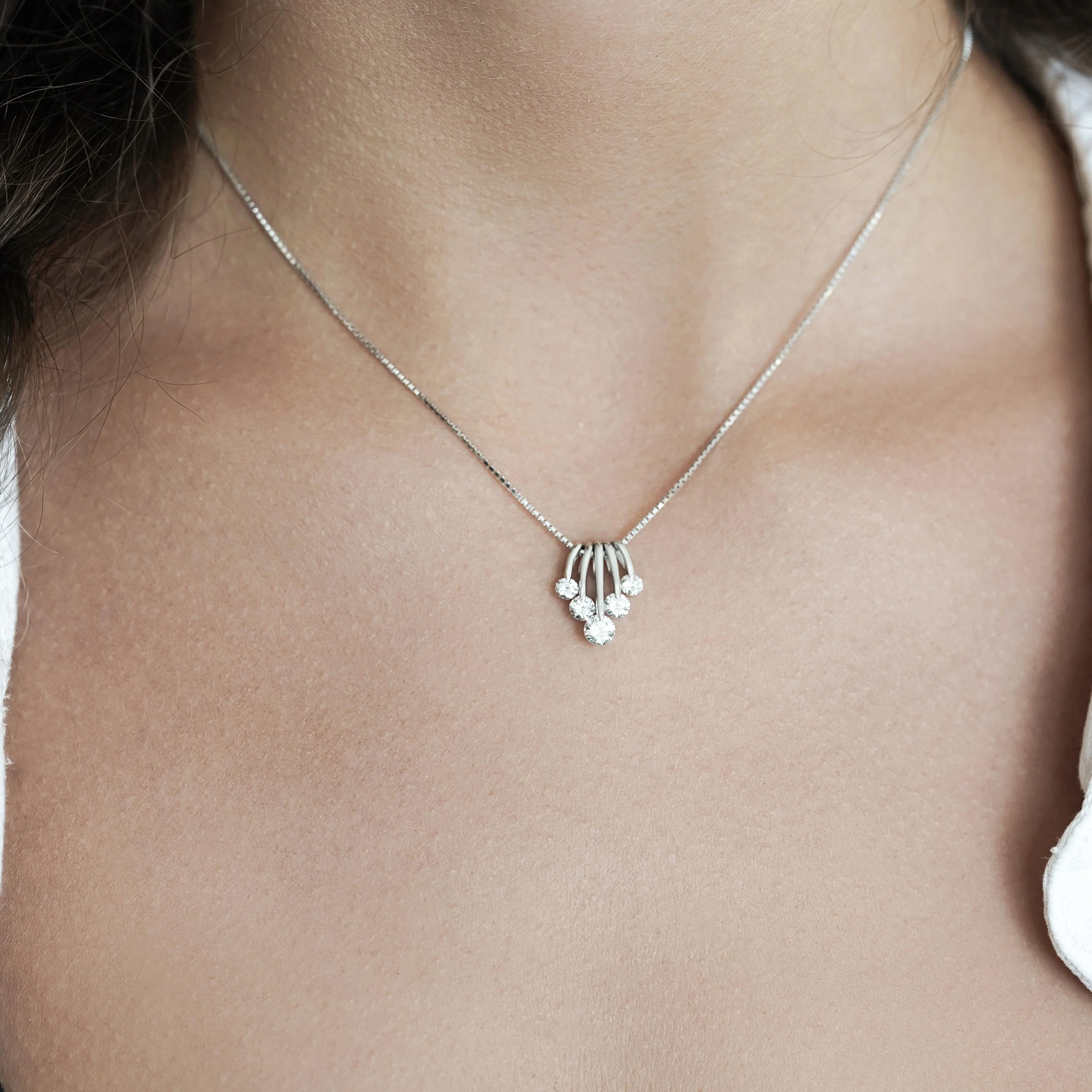 1 Carat Round Cut Diamond 5 Stone Platinum Dancing Pendant Necklace - Image 2