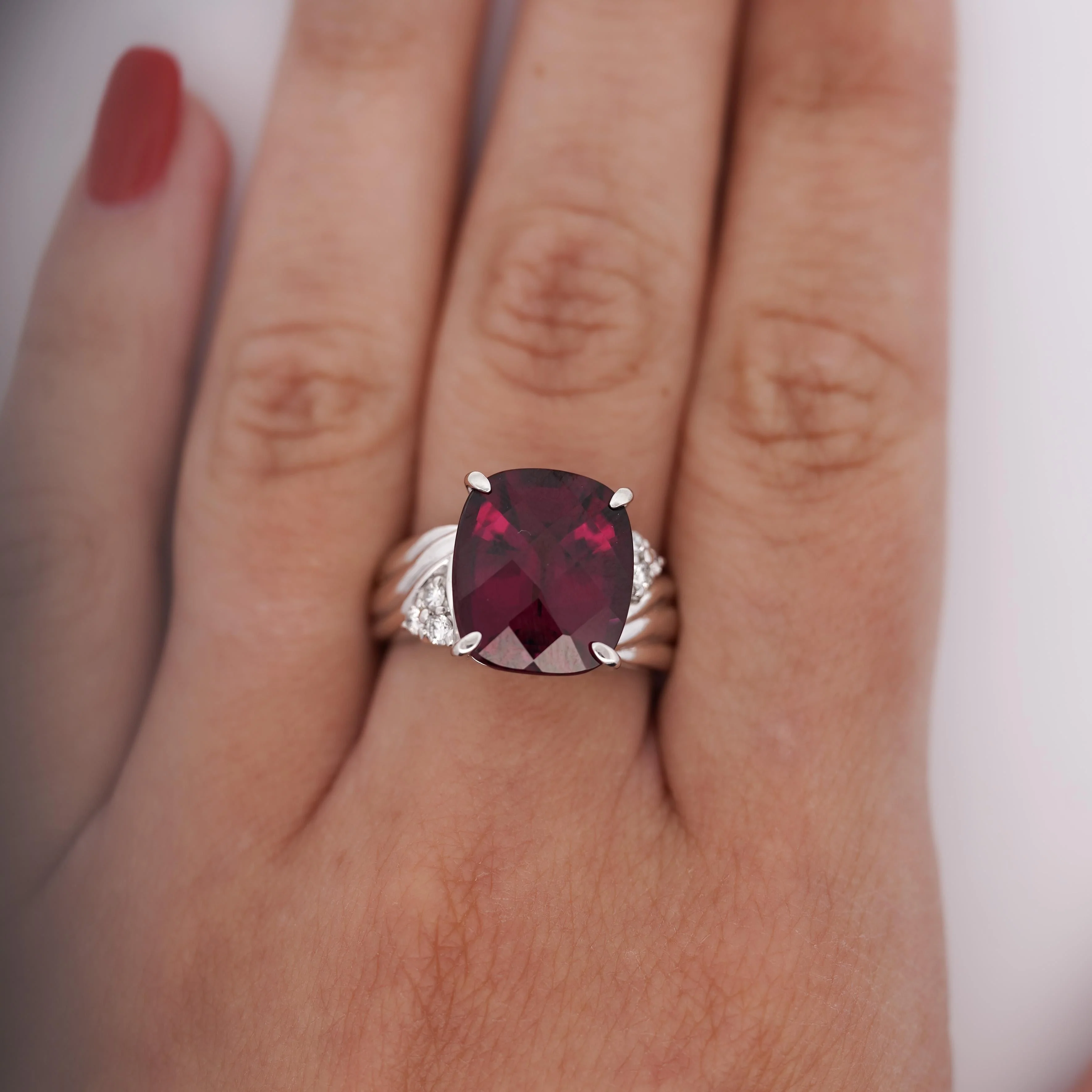 10.96 Carat Rubellite Tourmaline and Diamond Accent Platinum Ring - Image 3