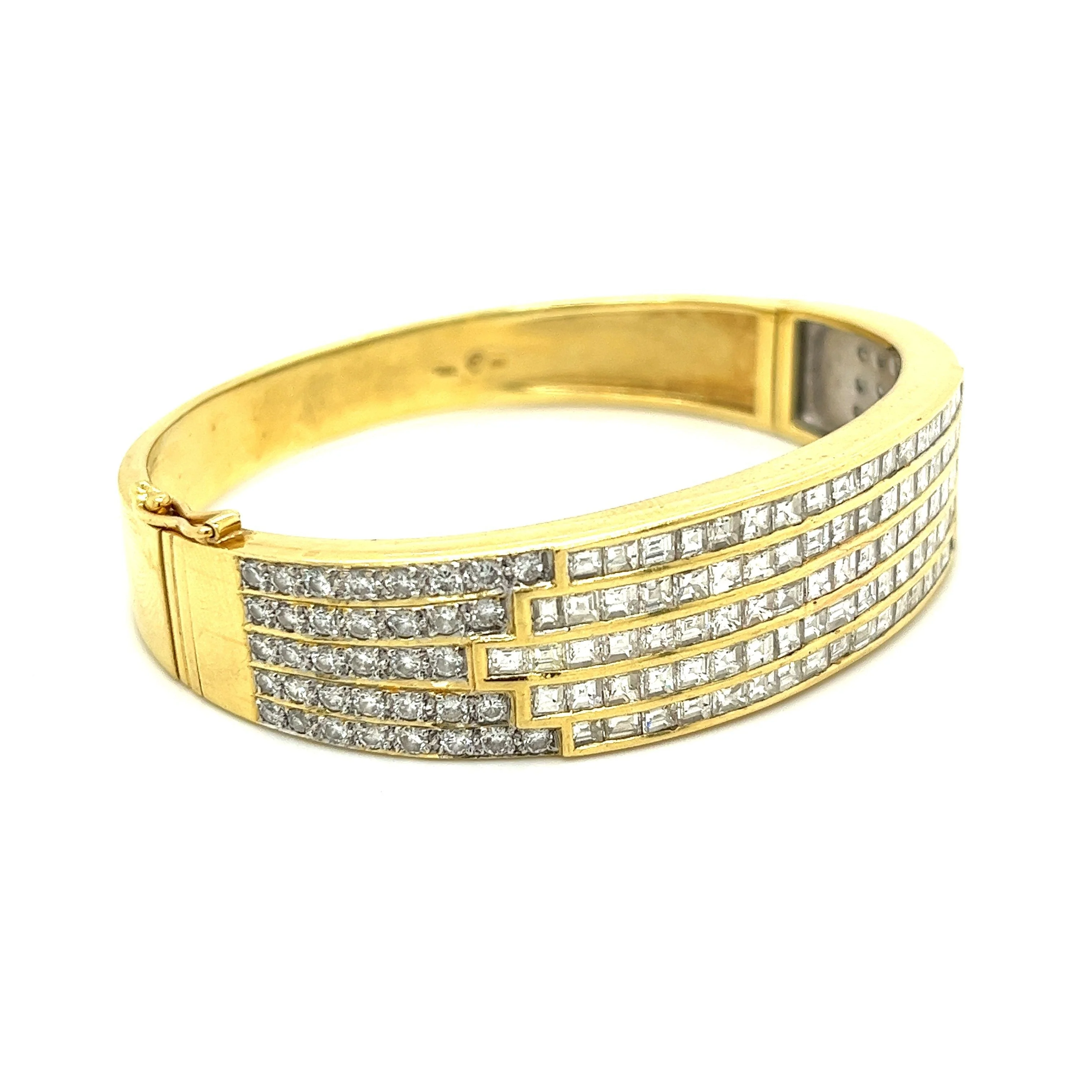 10 Carat TW Diamond Encrusted Multi Row Bangle Bracelet in 18K Yellow Gold - Image 2