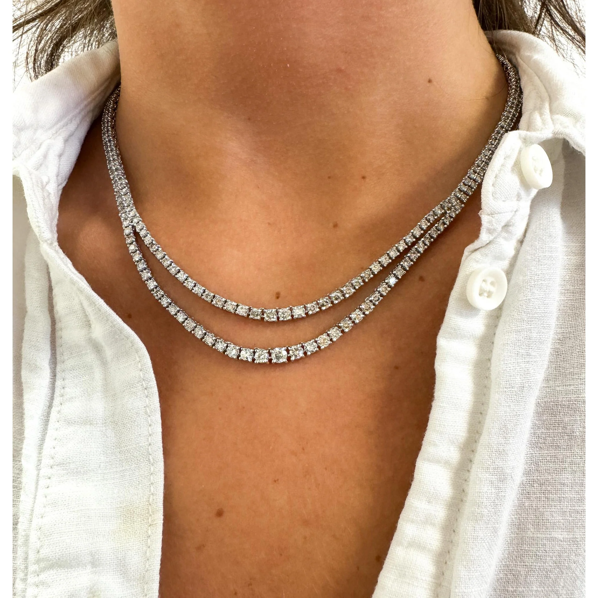 10 Carat Natural Diamond Two Strand Riviera Graduated Tennis Necklace Platinum - Image 6