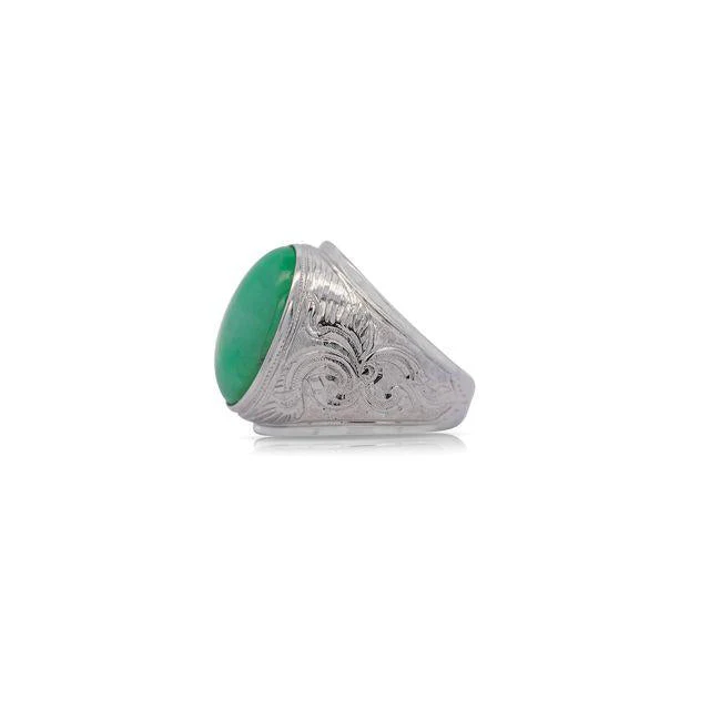 11 Carat Grade A Jadeite Jade Fei Cui Bezel Set Unisex Solitaire Ring - Image 3