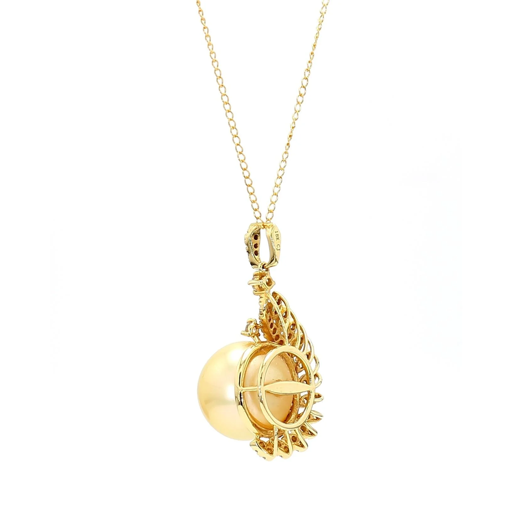 13mm Golden South Sea Pearl & Diamond 18K Gold Pendant Necklace - Image 6
