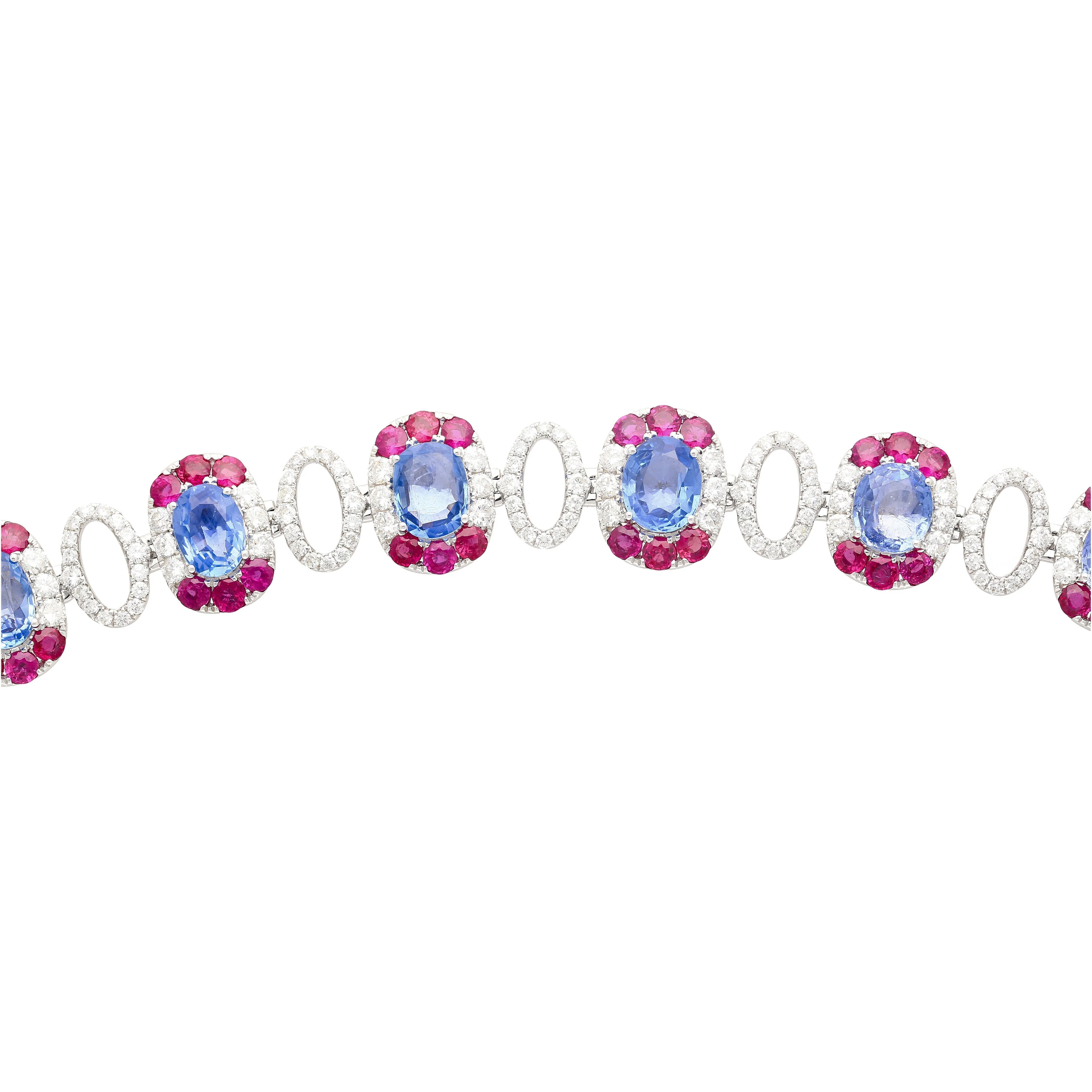 GRS Certified 41.17 CTTW Sri Lanka No Heat Blue Sapphire Bracelet with Diamond & Ruby in 18K White Gold - Image 6