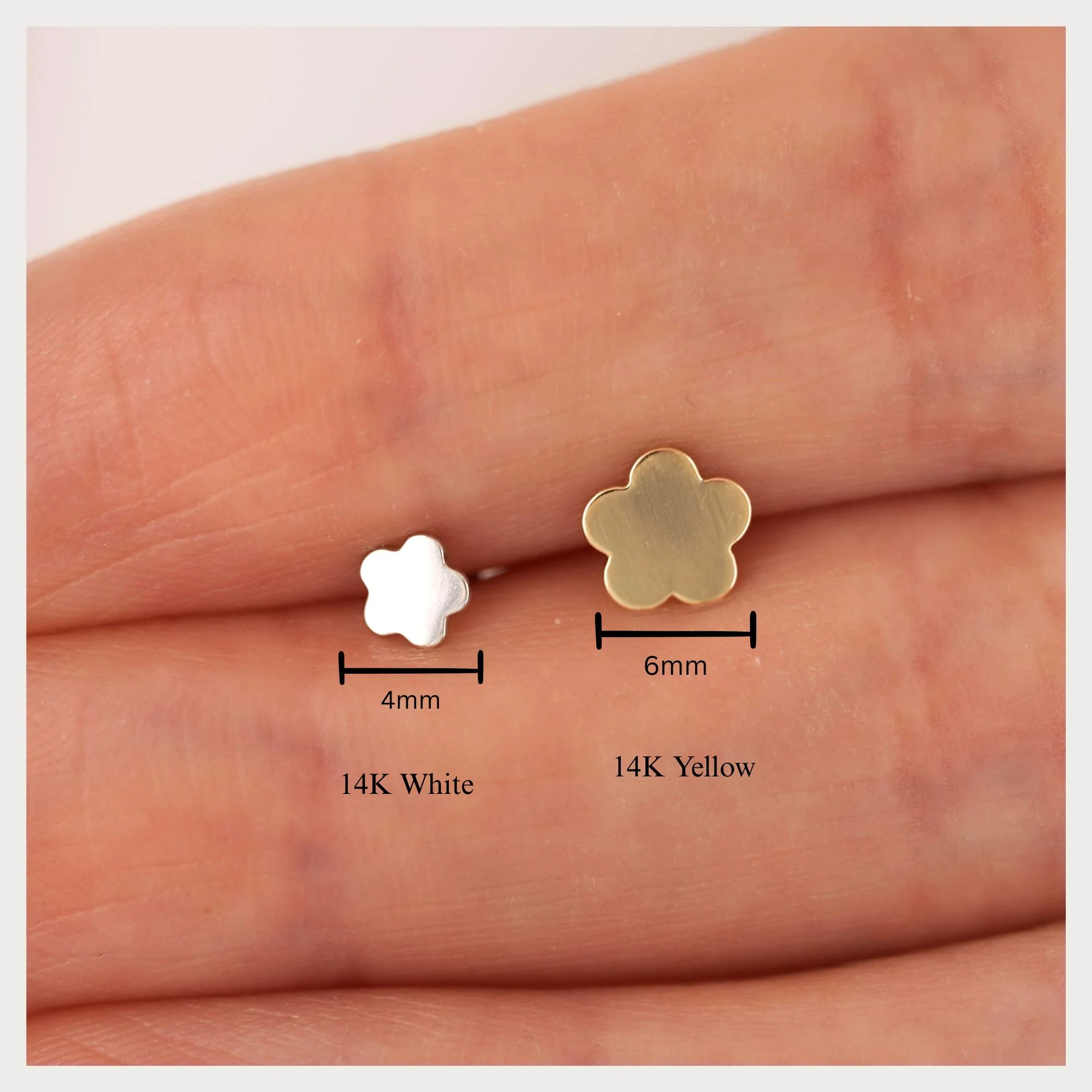 14K Gold Clover Screw Back Stud Earrings 4mm- 6mm - Image 7