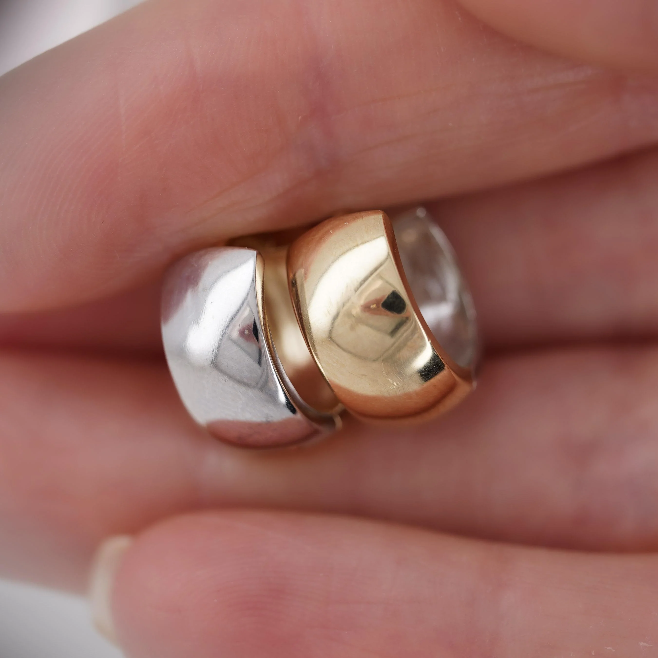 14K Gold Two Tone Thick Reversible Huggie Hoop Earrings - Image 7