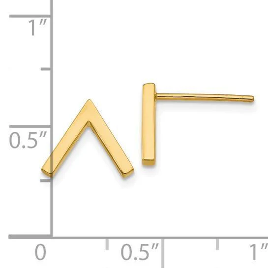 14K Yellow Gold V Shape Stud Earrings On Push Backs - Image 6