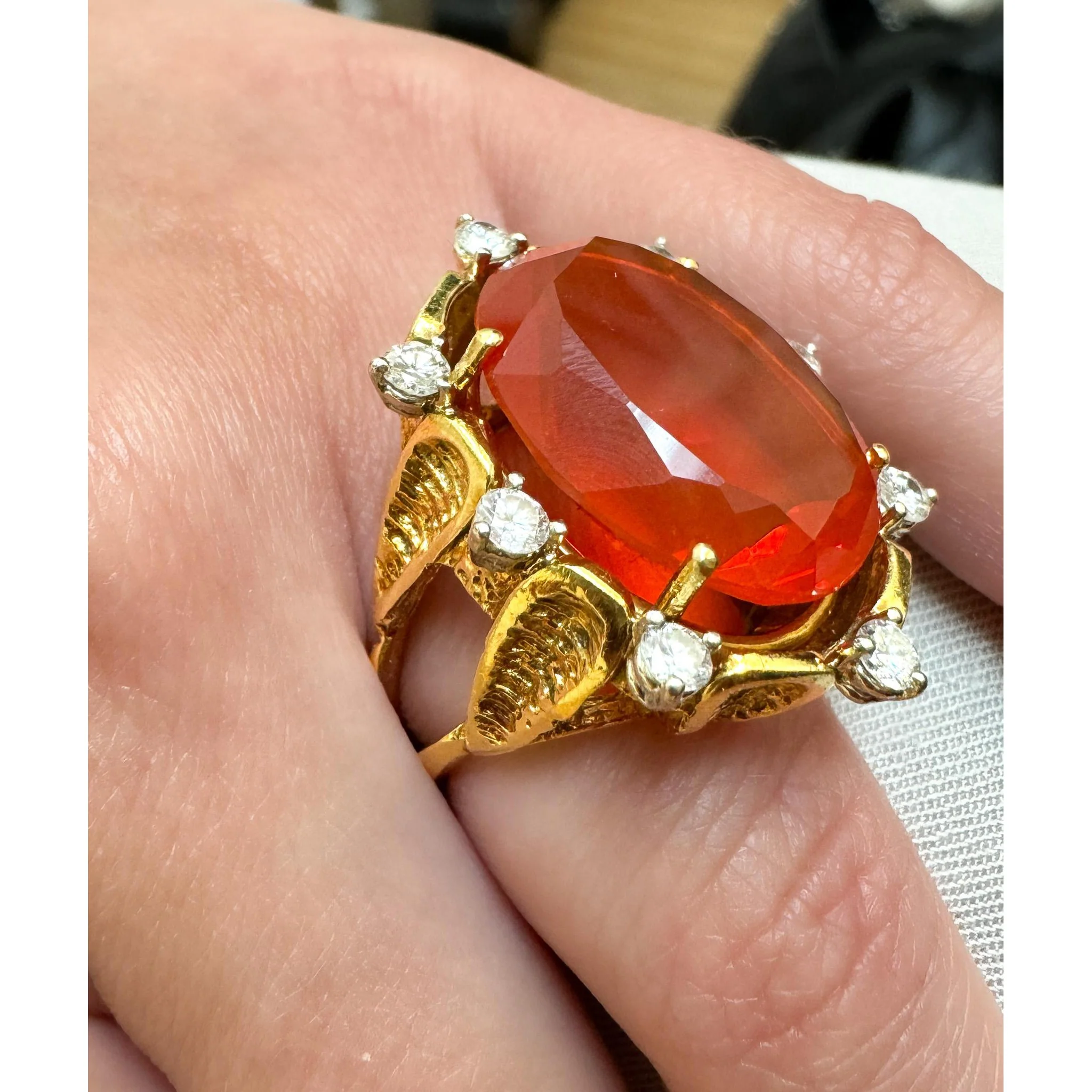 15.53 Carat Vintage Mexican Opal Diamond 18K Gold Split Shank Ring - Image 8