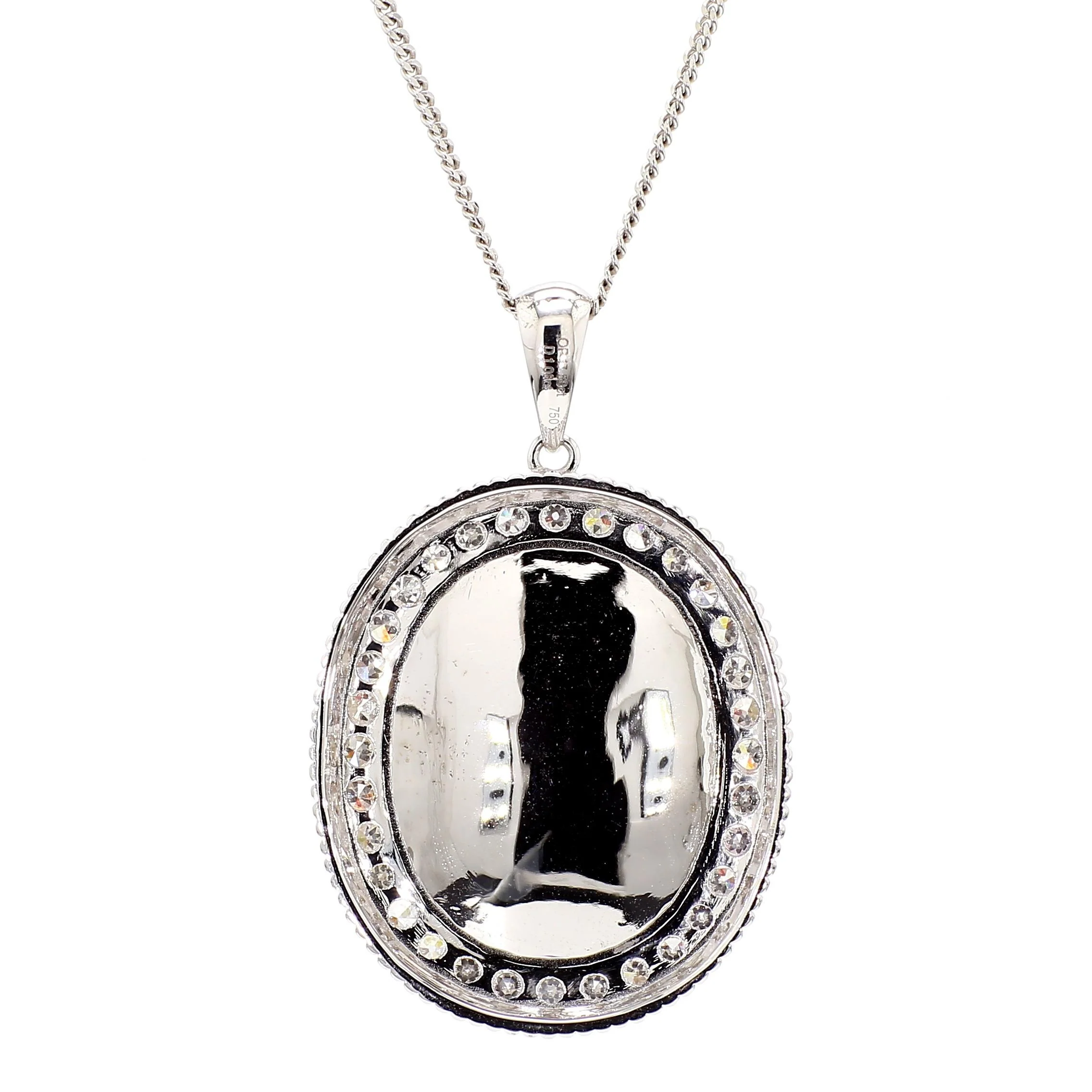 17.59 Carat White Opal & Diamond Halo Milgrain 18K White Gold Vintage Pendant - Image 5