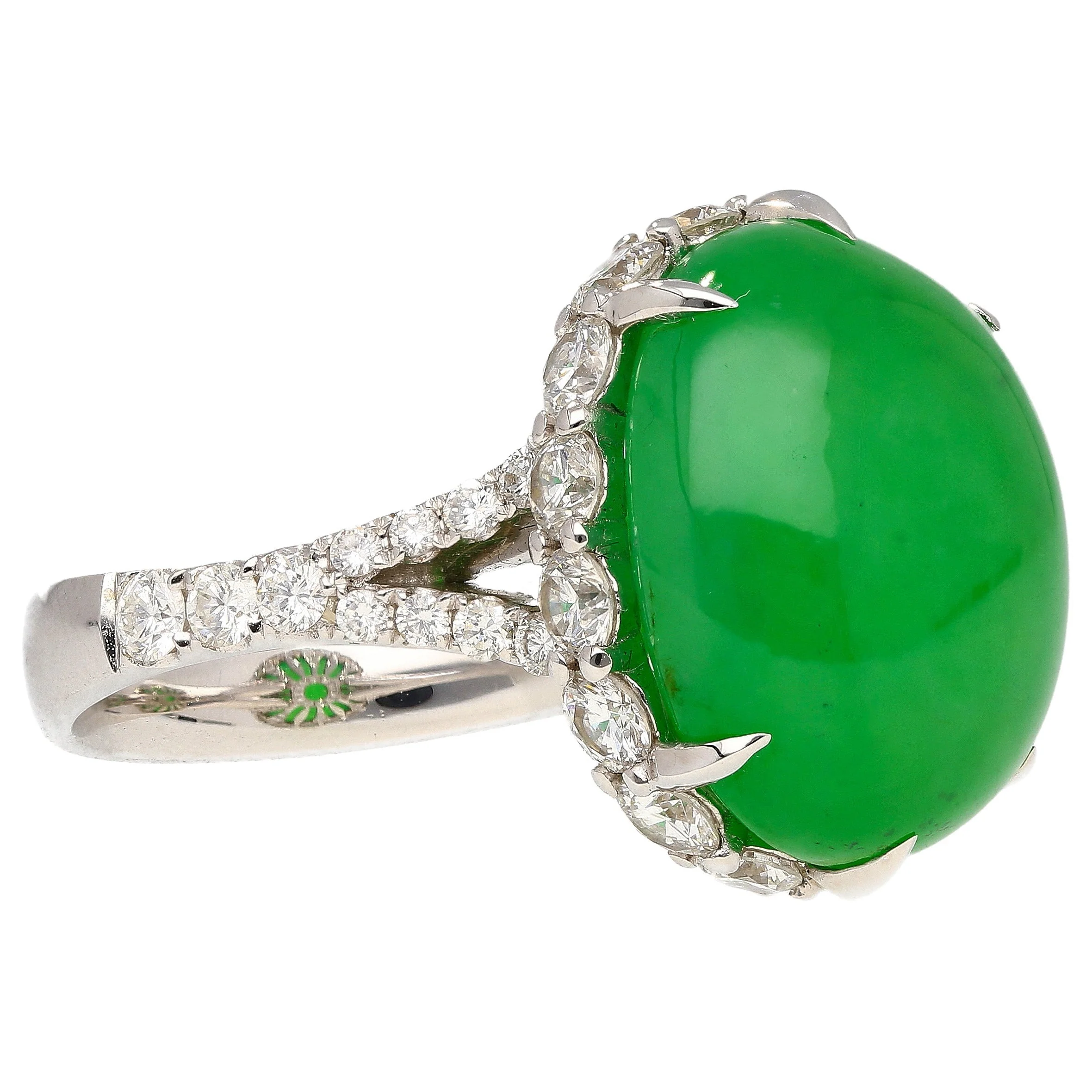 17.86 Carat Oval Cut Jadeite Jade and Diamond Ring in 18K White Gold 7 - Image 4