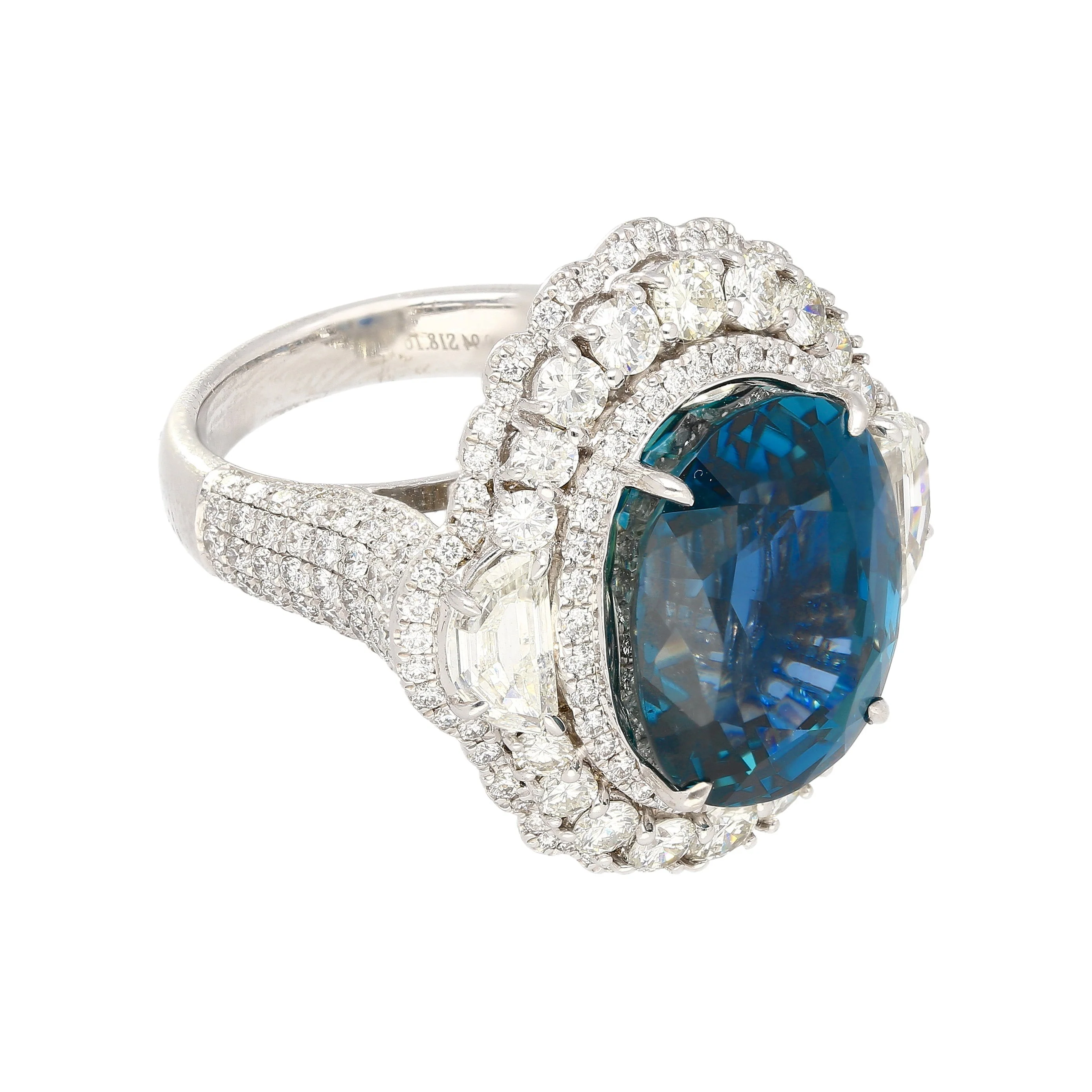 GRS Certified 18.16 Carat No Heat Mogok Burma Oval Cut Blue Sapphire and Diamond Ring - Image 6