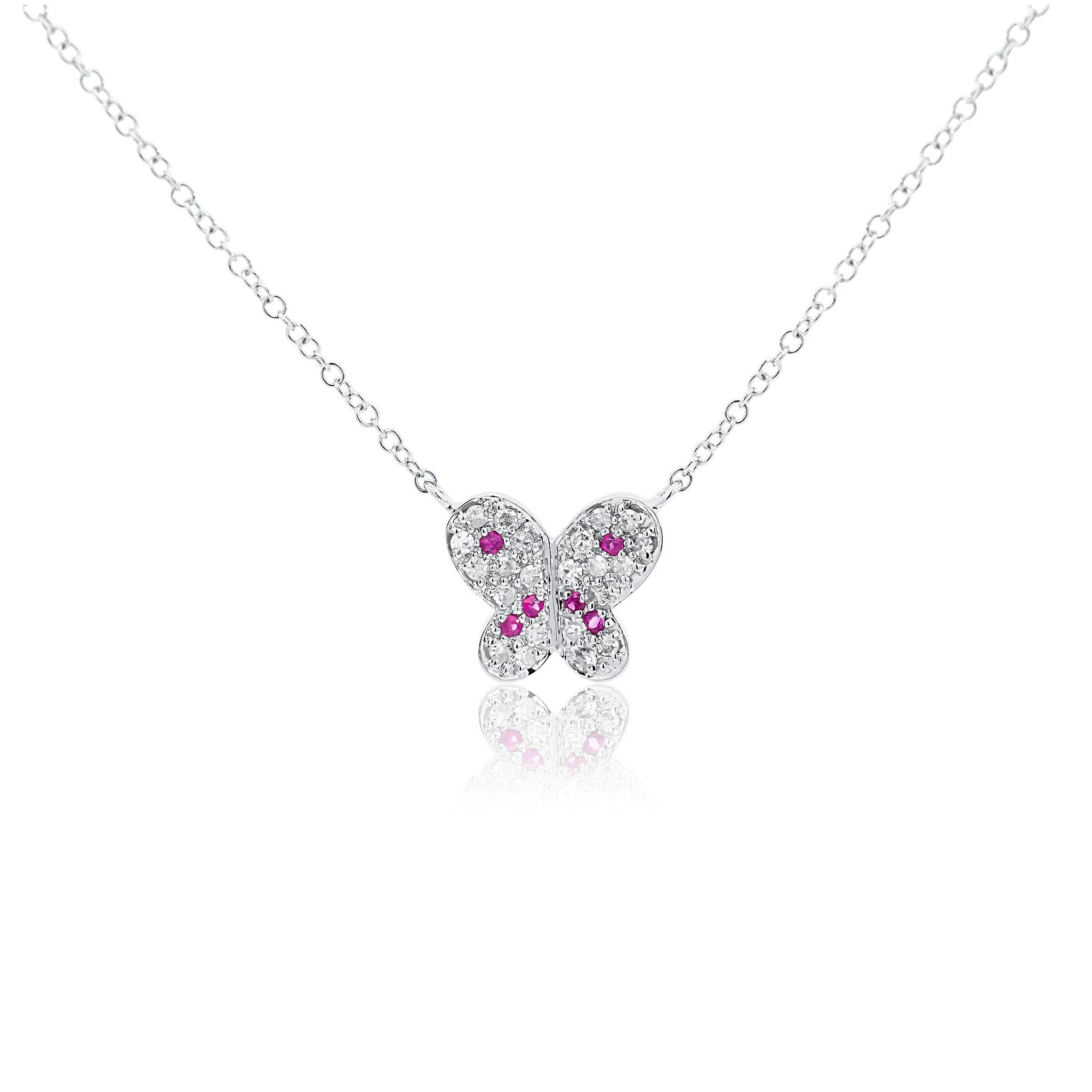 Gold Gemstone Butterfly Cluster Floating Pendant Necklace 18 - Image 3