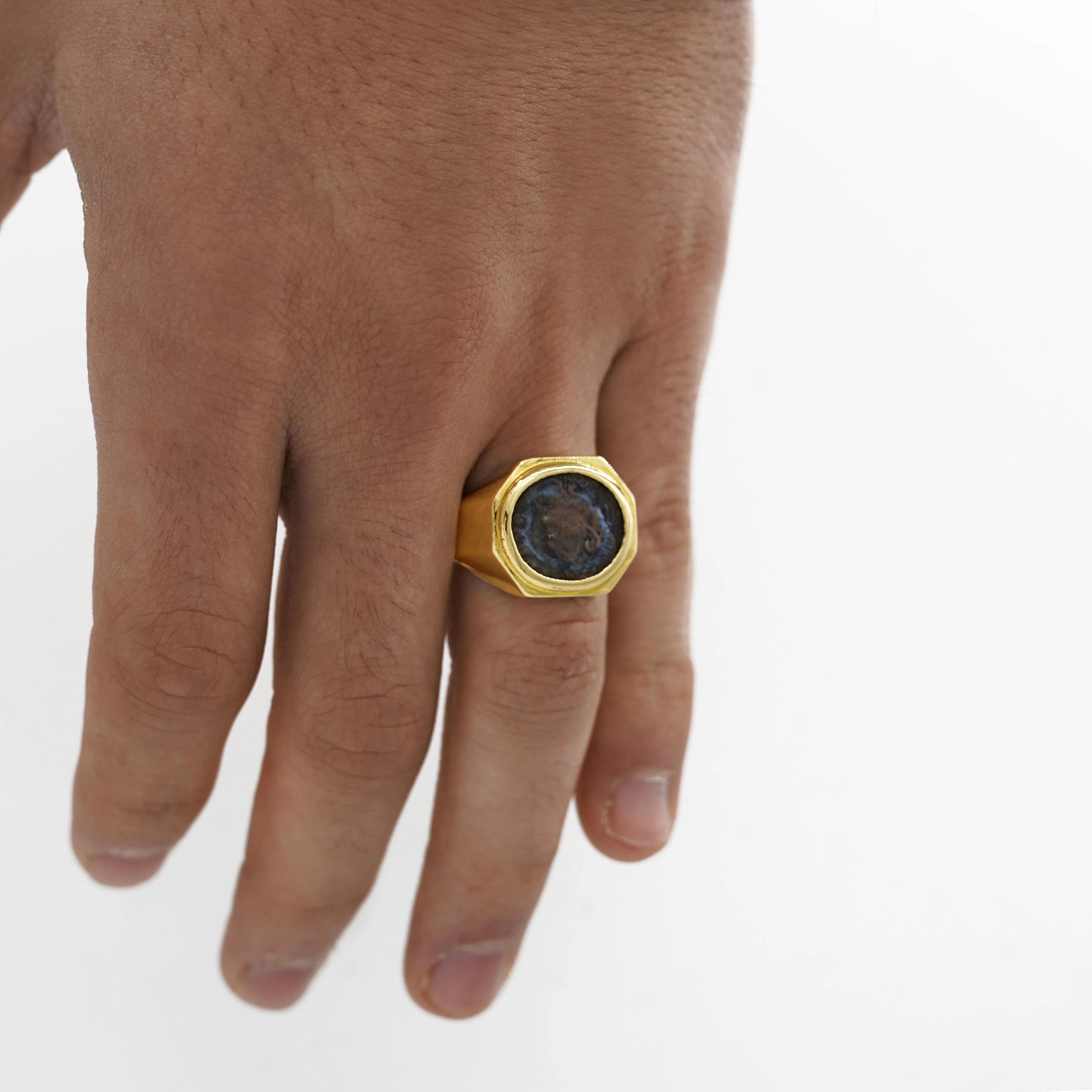 18K Gold Early Christian Roman Biblical Coin Men's Ring - Image 11