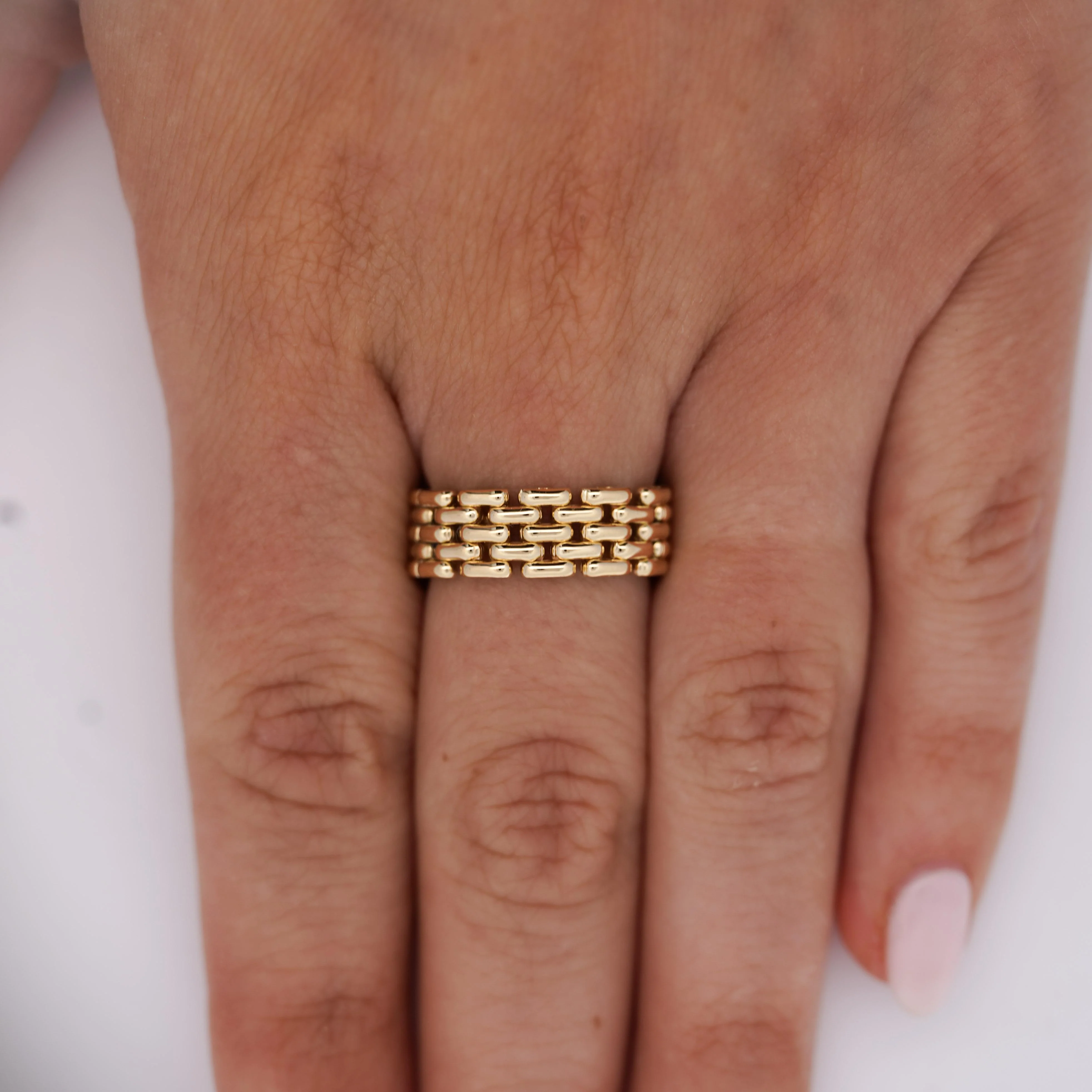 18K Gold Oval Link Chain Band Ring Size 7 - Image 7