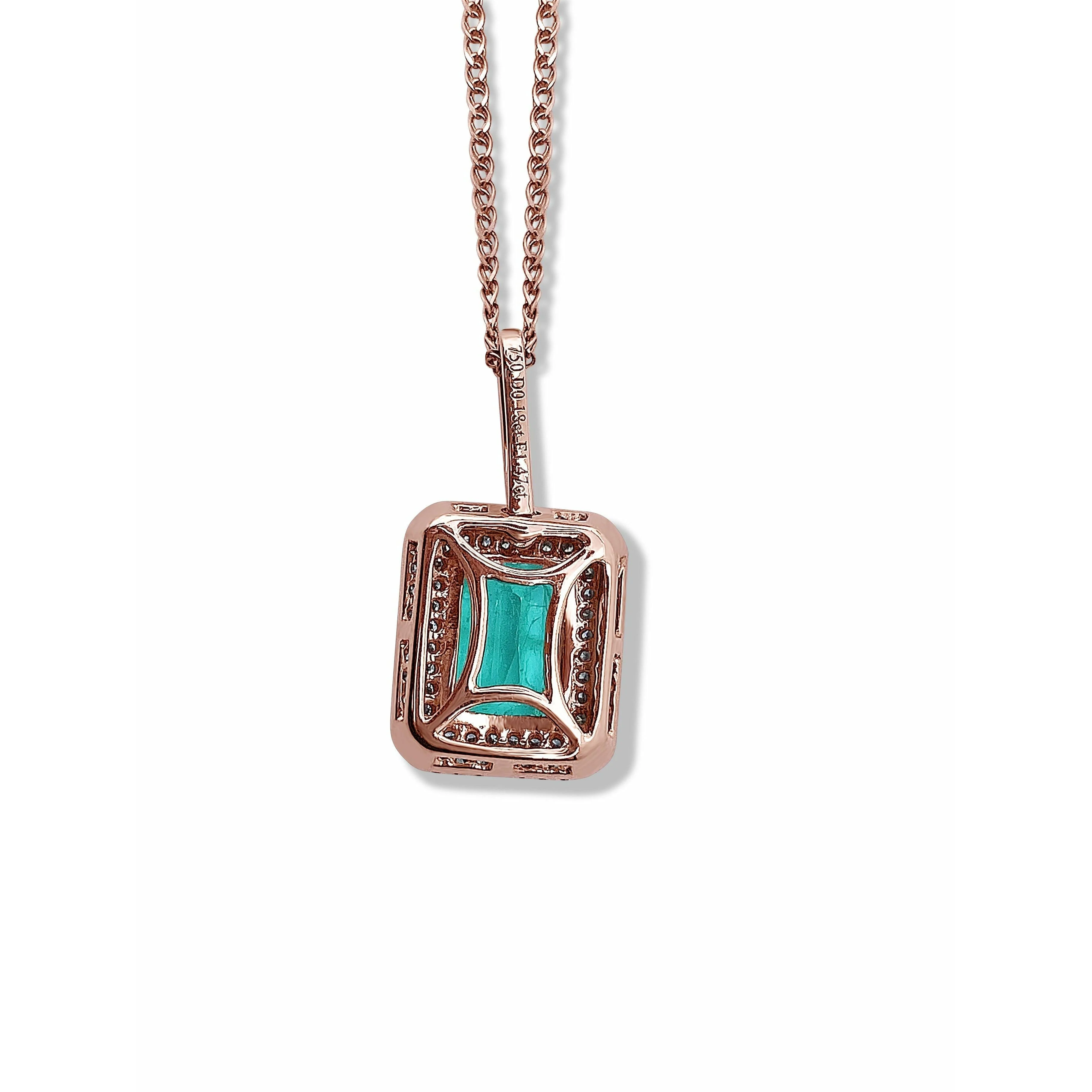 18k Rose Gold 1.47 Carat Emerald Pendant in 18k White Gold Necklace - Image 3
