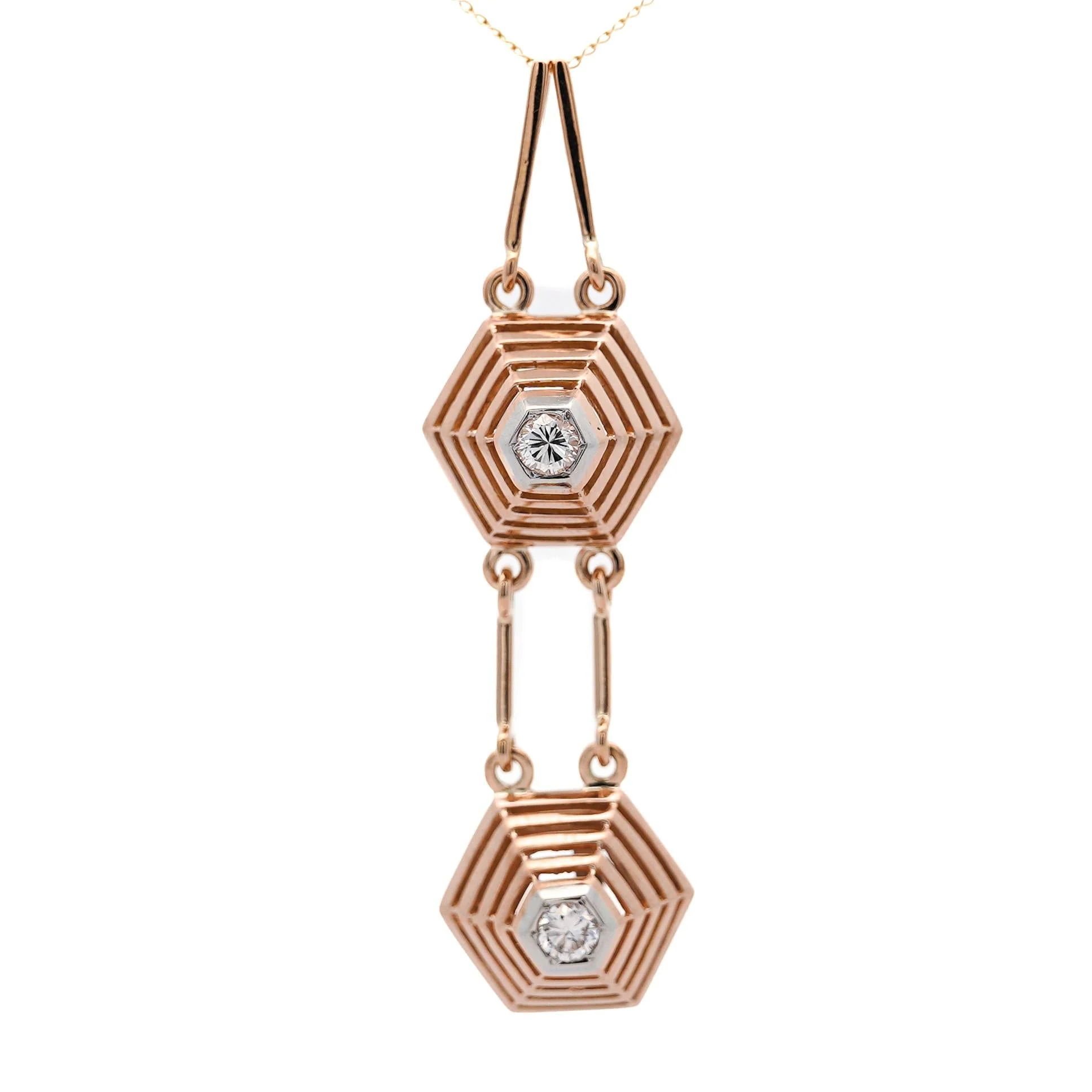18K Rose Gold Hexagonal Shape Mesh Finish Ring, Bracelet, Pendant Set - Image 4