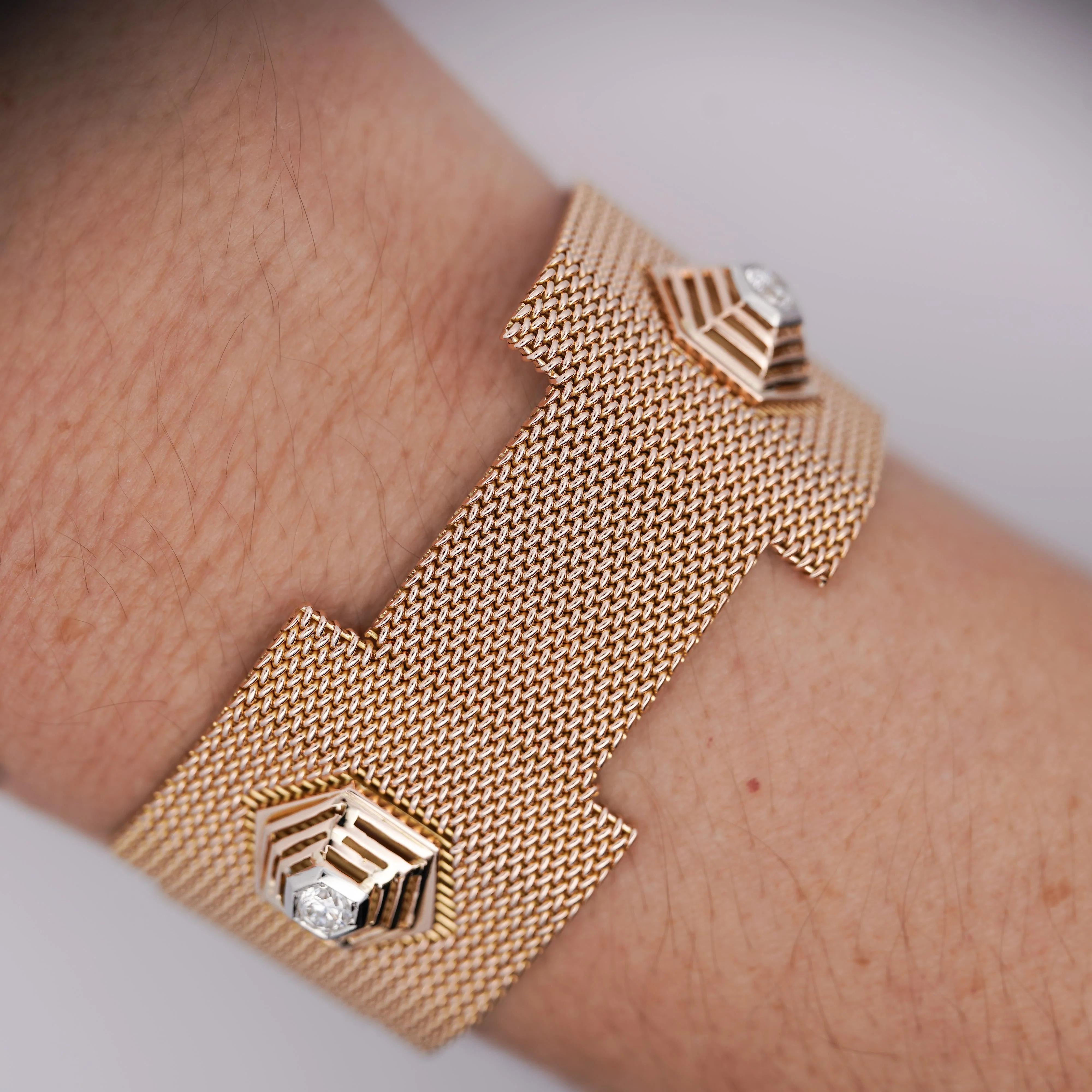 18K Rose Gold Hexagonal Shape Mesh Finish Ring, Bracelet, Pendant Set - Image 6
