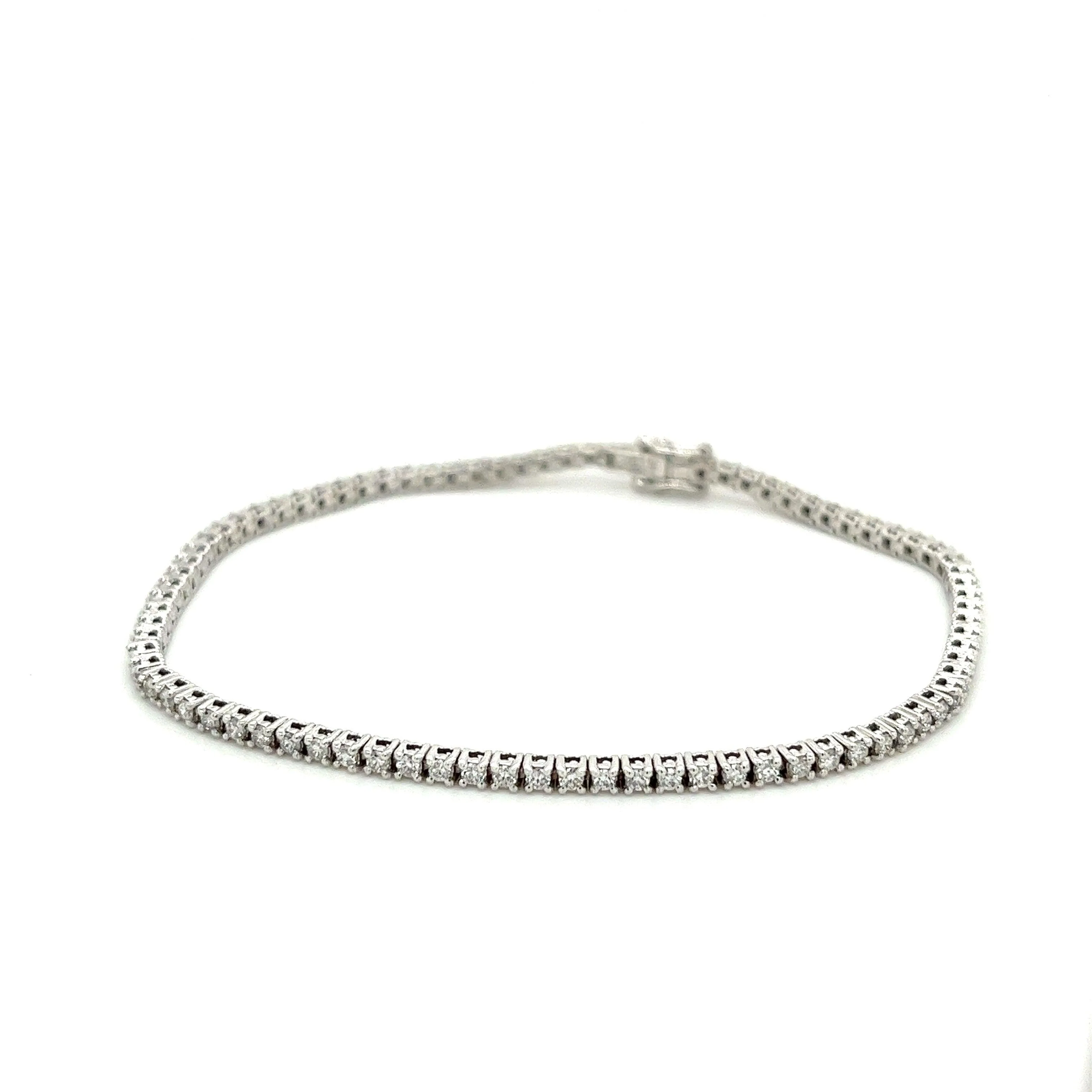 18K White Gold 1.34 Carat Diamond Tennis Bracelet | 7 inches - 2mm - Image 2
