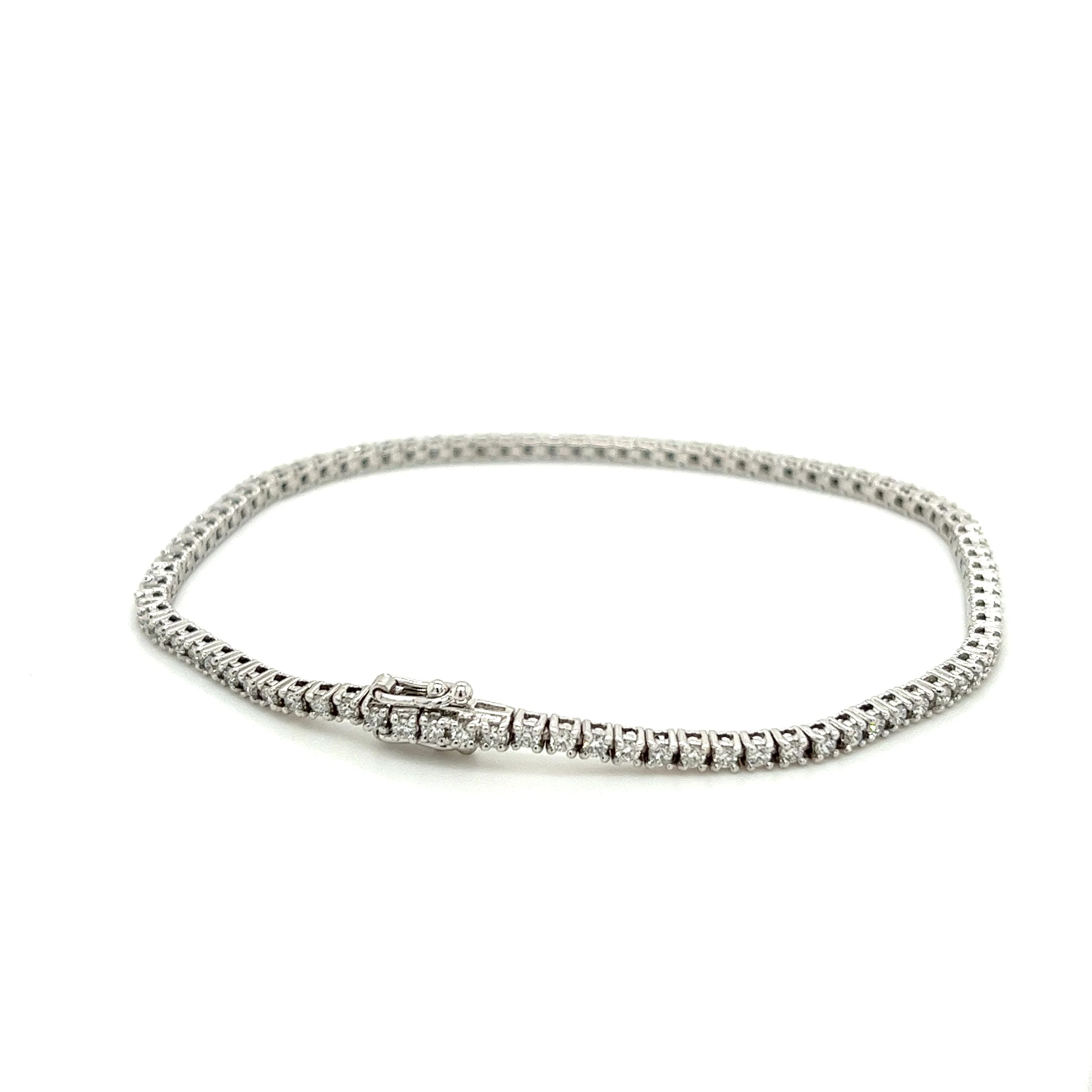 18K White Gold 1.34 Carat Diamond Tennis Bracelet | 7 inches - 2mm - Image 4