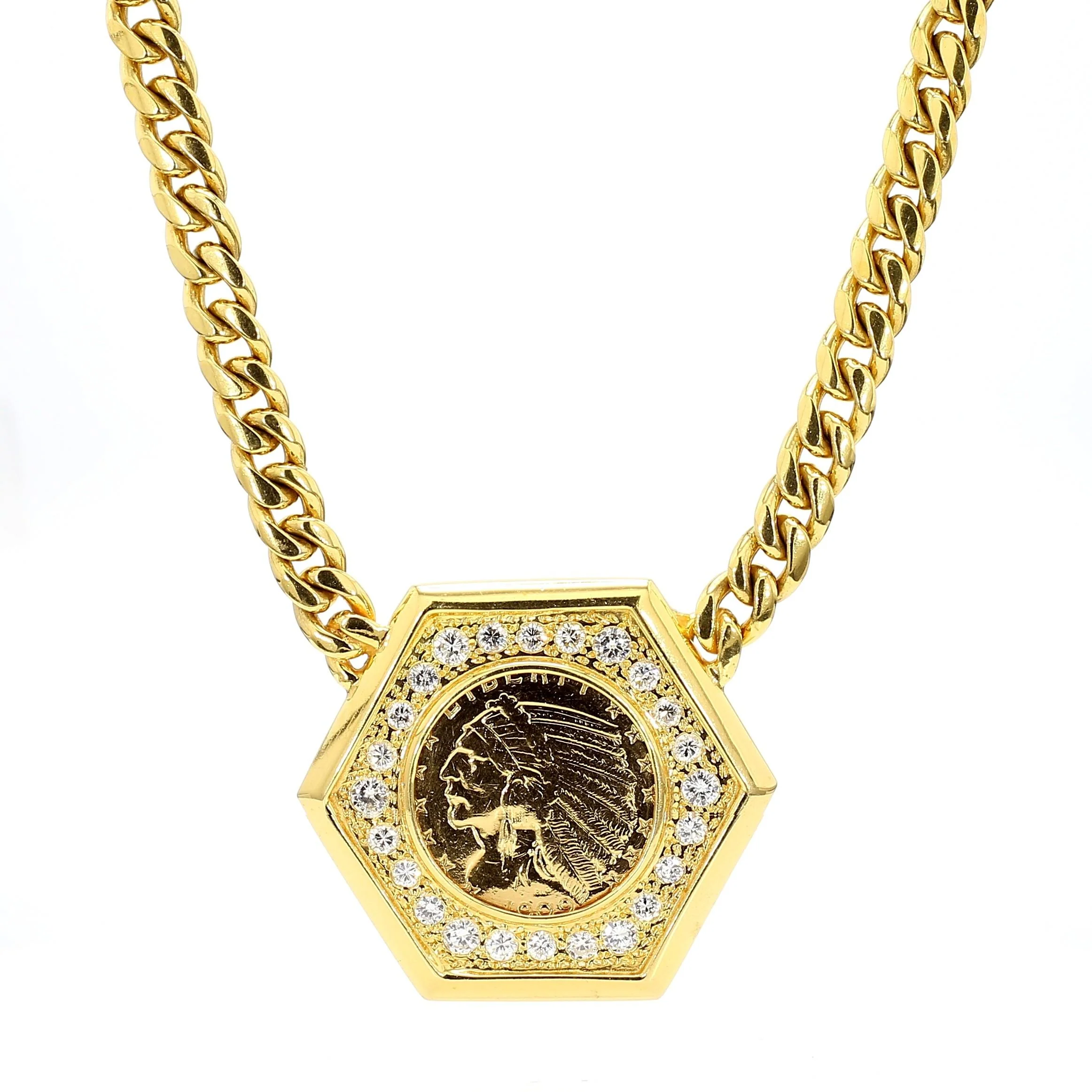 1909 US Indian Head $5 Gold Coin Pendant Necklace, 14K Gold with Diamonds - Image 6