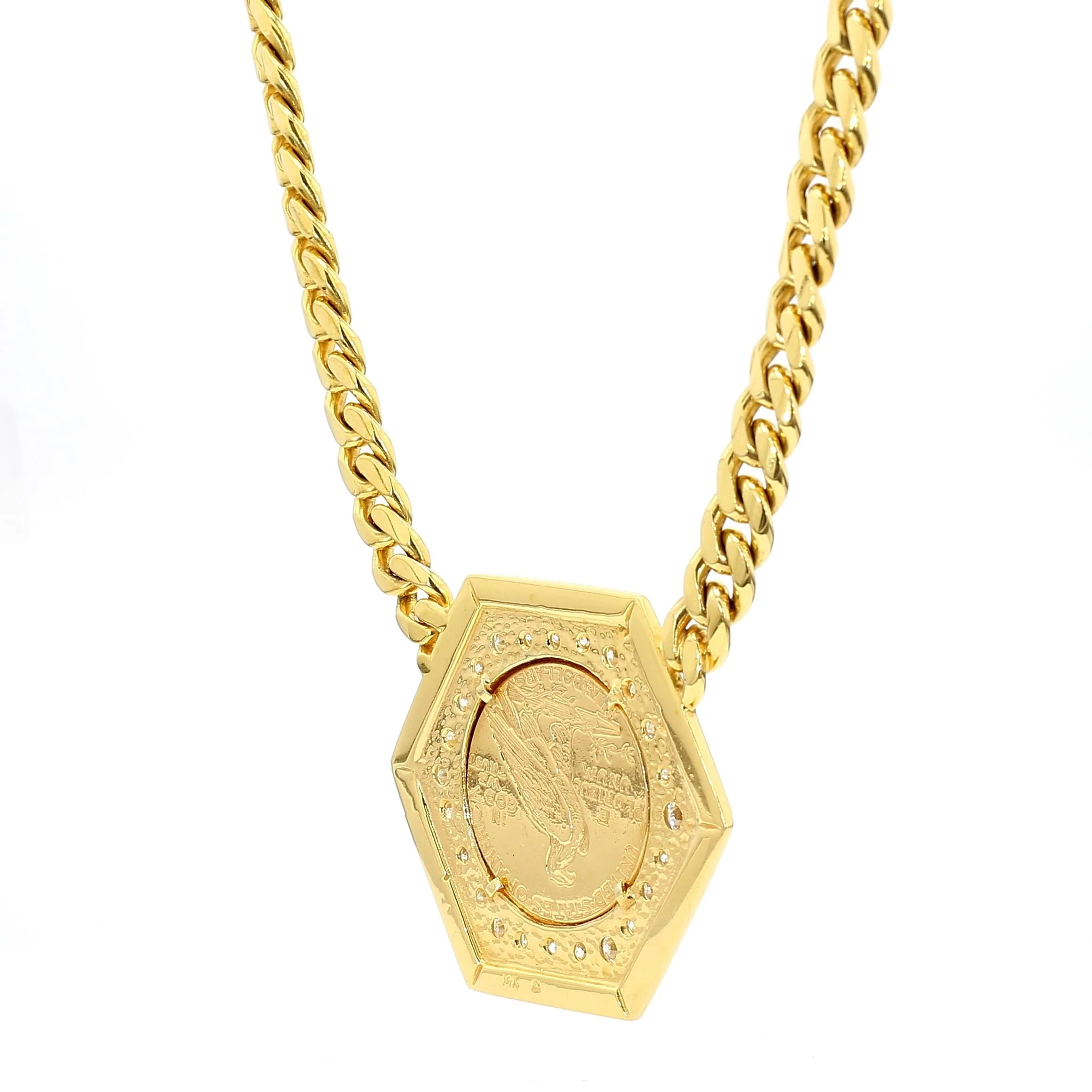 1909 US Indian Head $5 Gold Coin Pendant Necklace, 14K Gold with Diamonds - Image 8