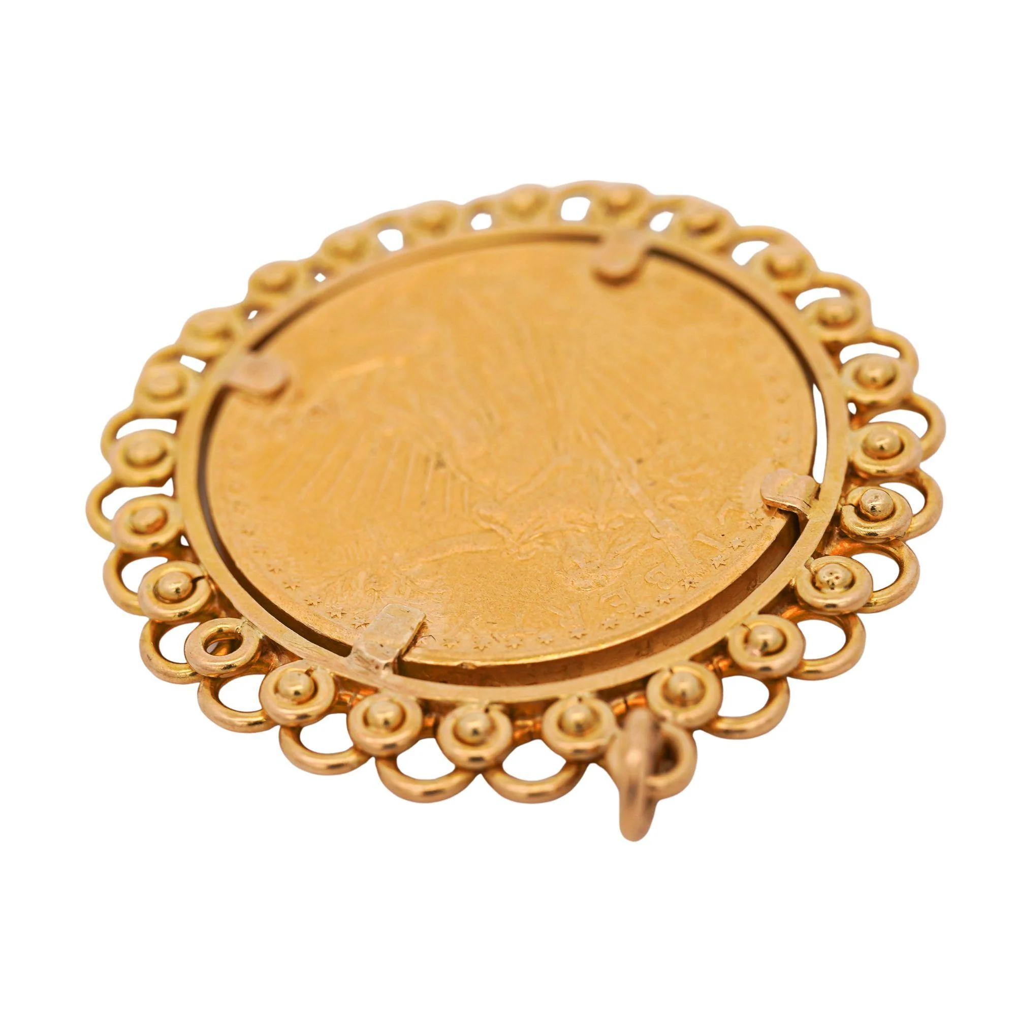 1924 Lady Liberty USA 20 Dollar Coin Bezel in 14K Yellow Gold Pendant - Image 4