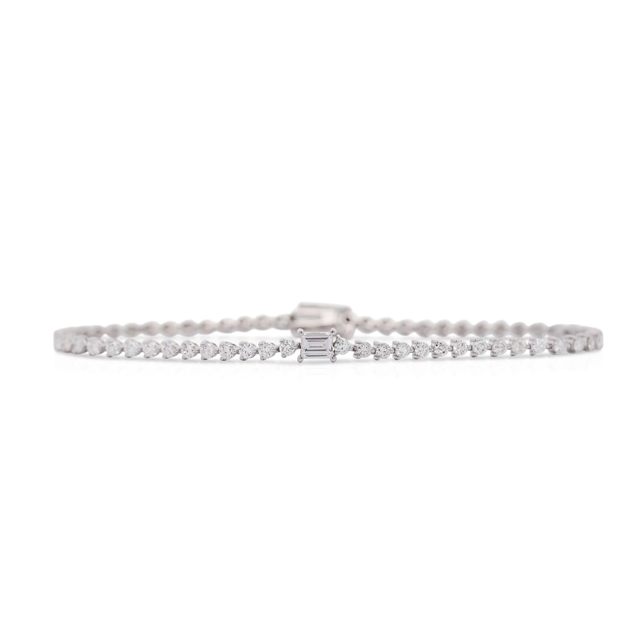 2.4 Carat Round and Baguette Lab Grown Diamond Tennis Bracelet - Image 3