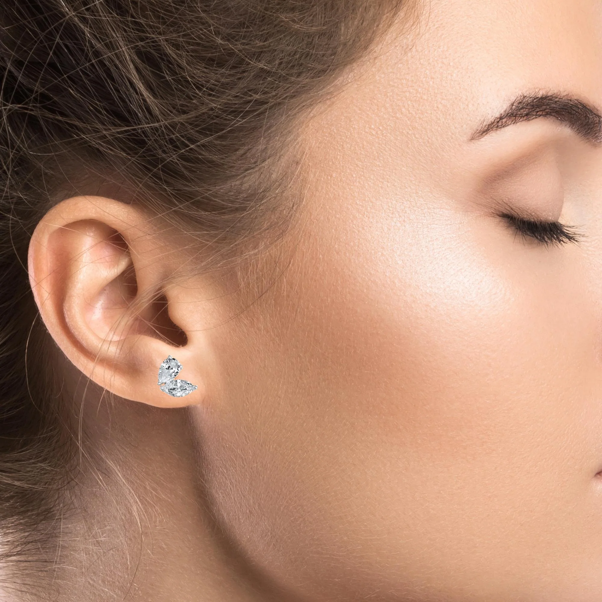 2 Stone Marquise and Pear Cut Lab Diamond Stud Earrings - Image 4