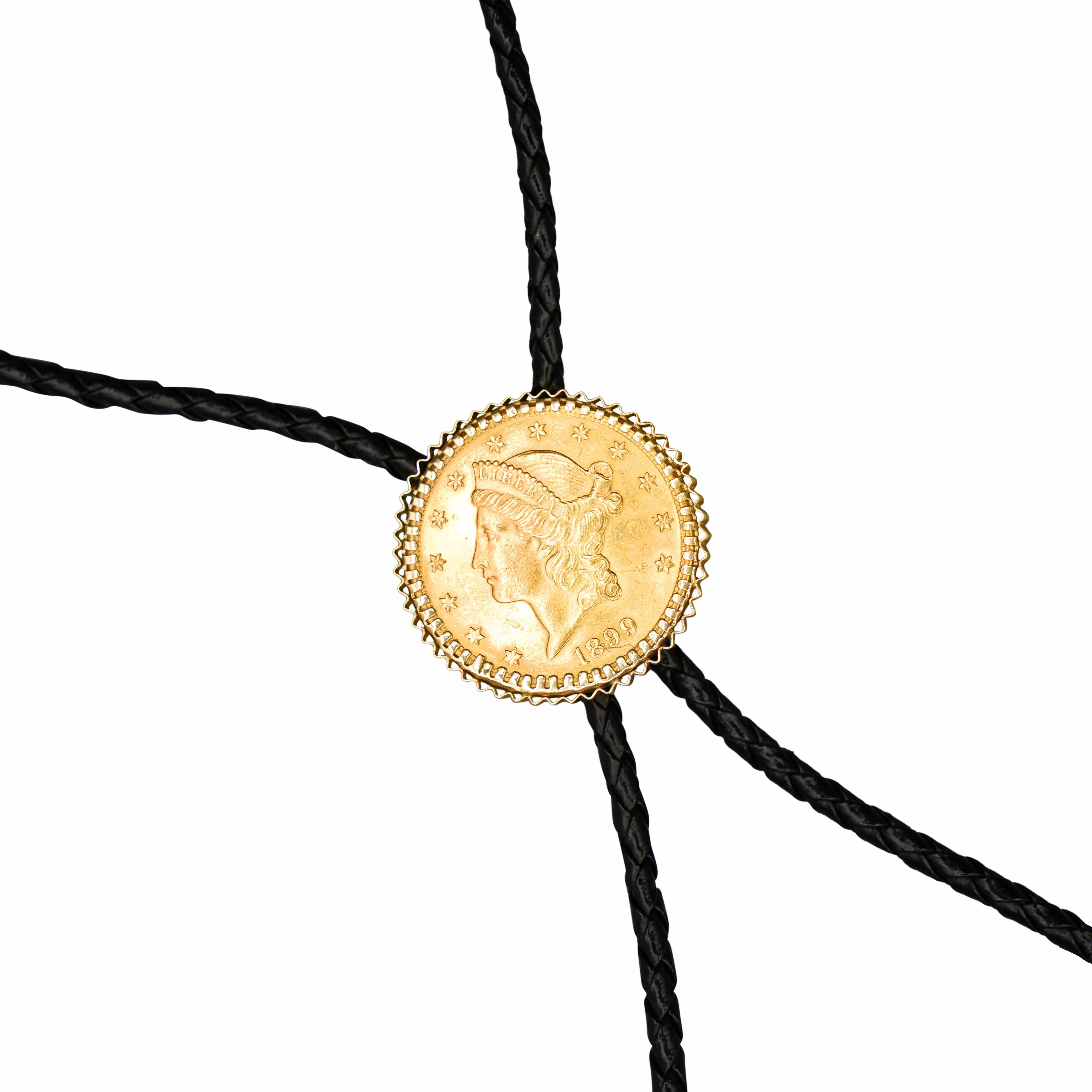 20 Dollar Lady Liberty 24k Gold Coin Alaskan Bolo Tie with Gold Nugget Tips - Image 4