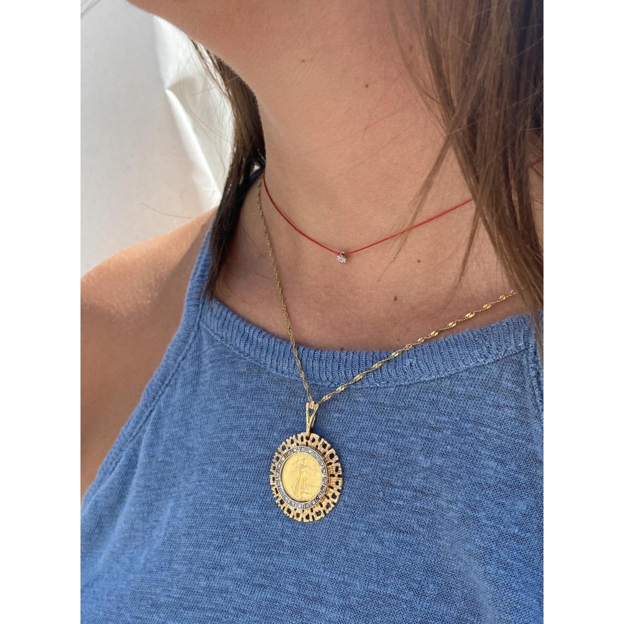 22k Gold 5 Dollar Lady liberty Coin in 14K Gold Frame Pendant Necklace - Image 5