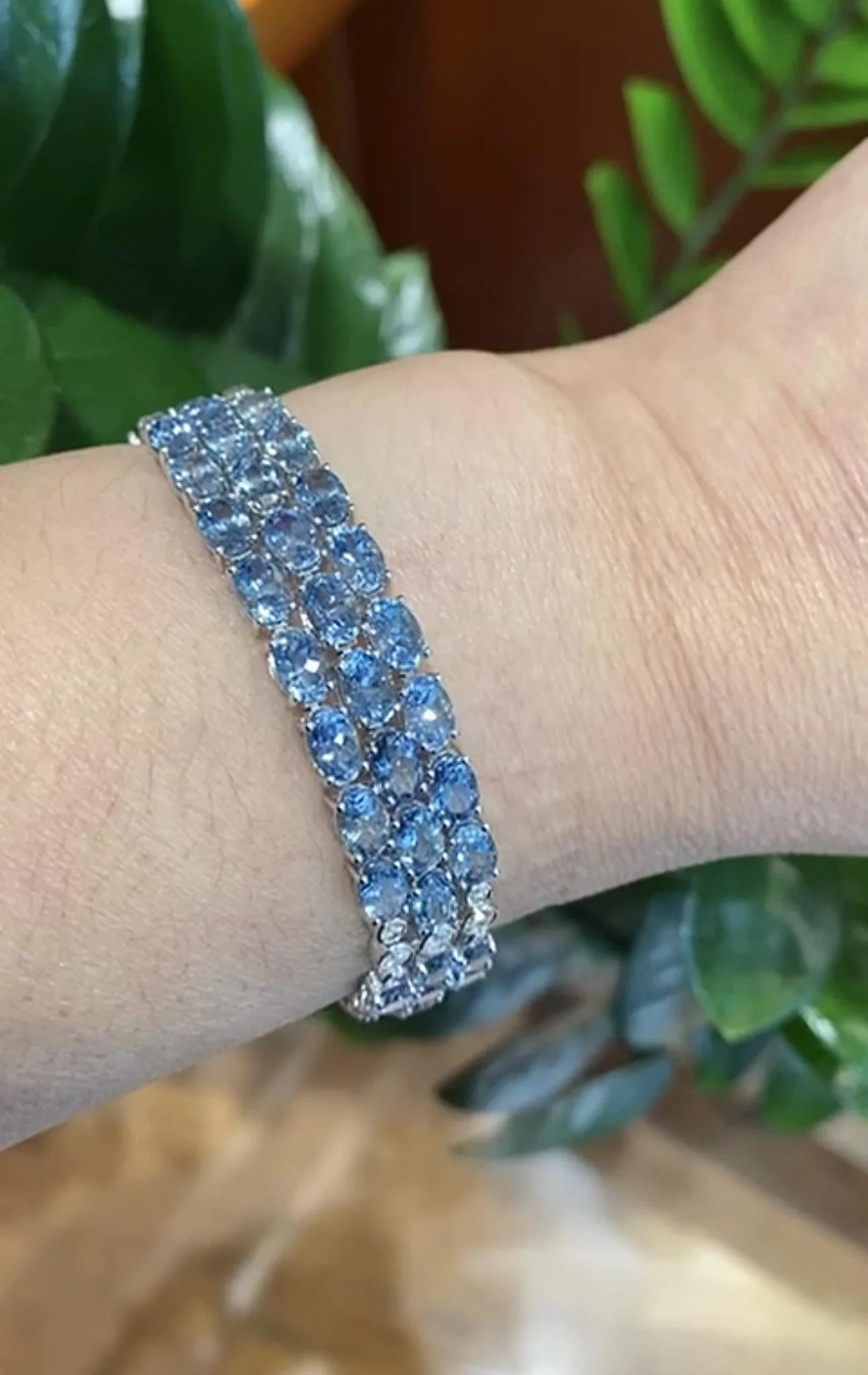 28 Carat Oval Cut Aquamarine 3 Row Tennis Bracelet - Image 5
