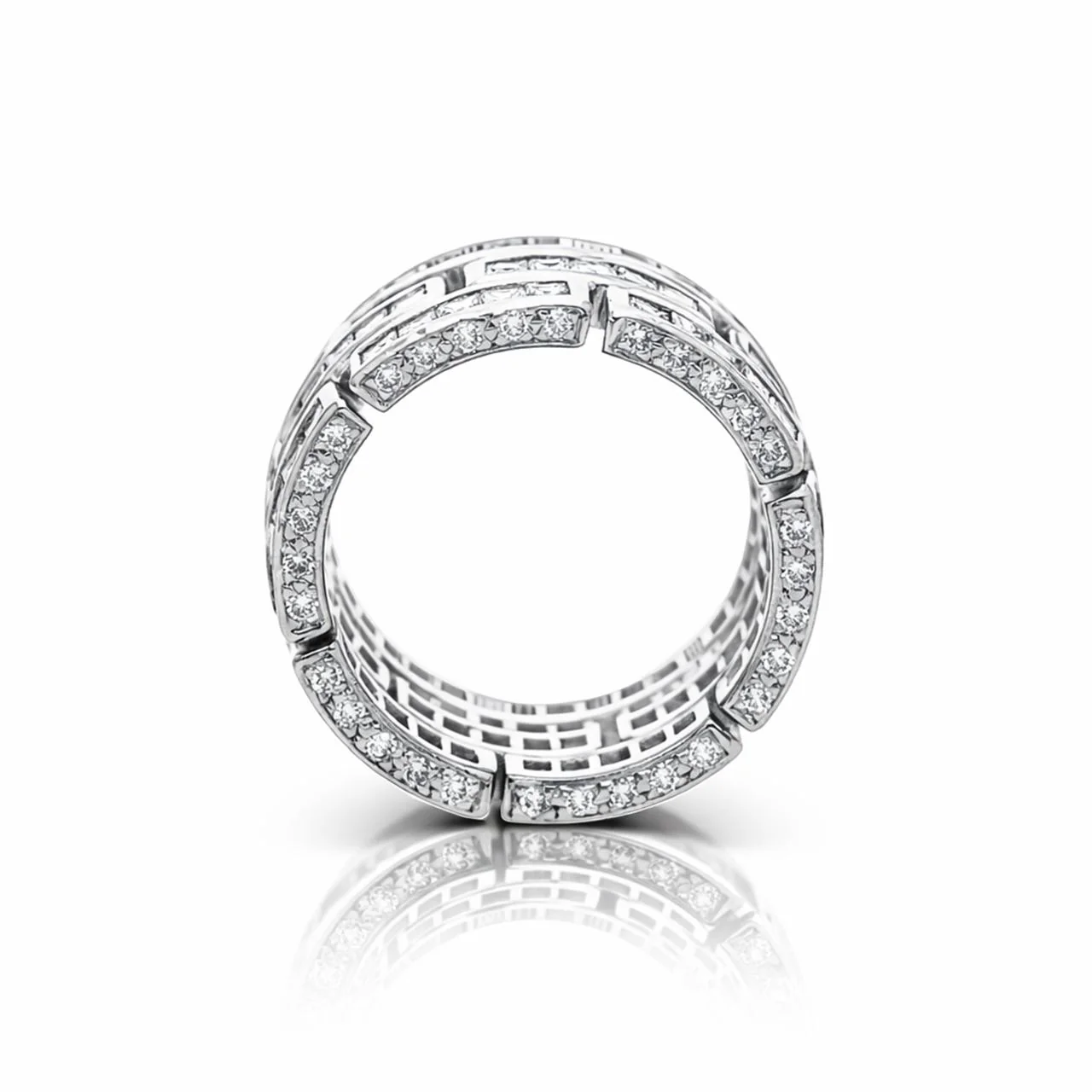 3.25 Carat Carre Square Diamond 18K White Gold 3 Row Brick Pattern Band Ring - Image 3