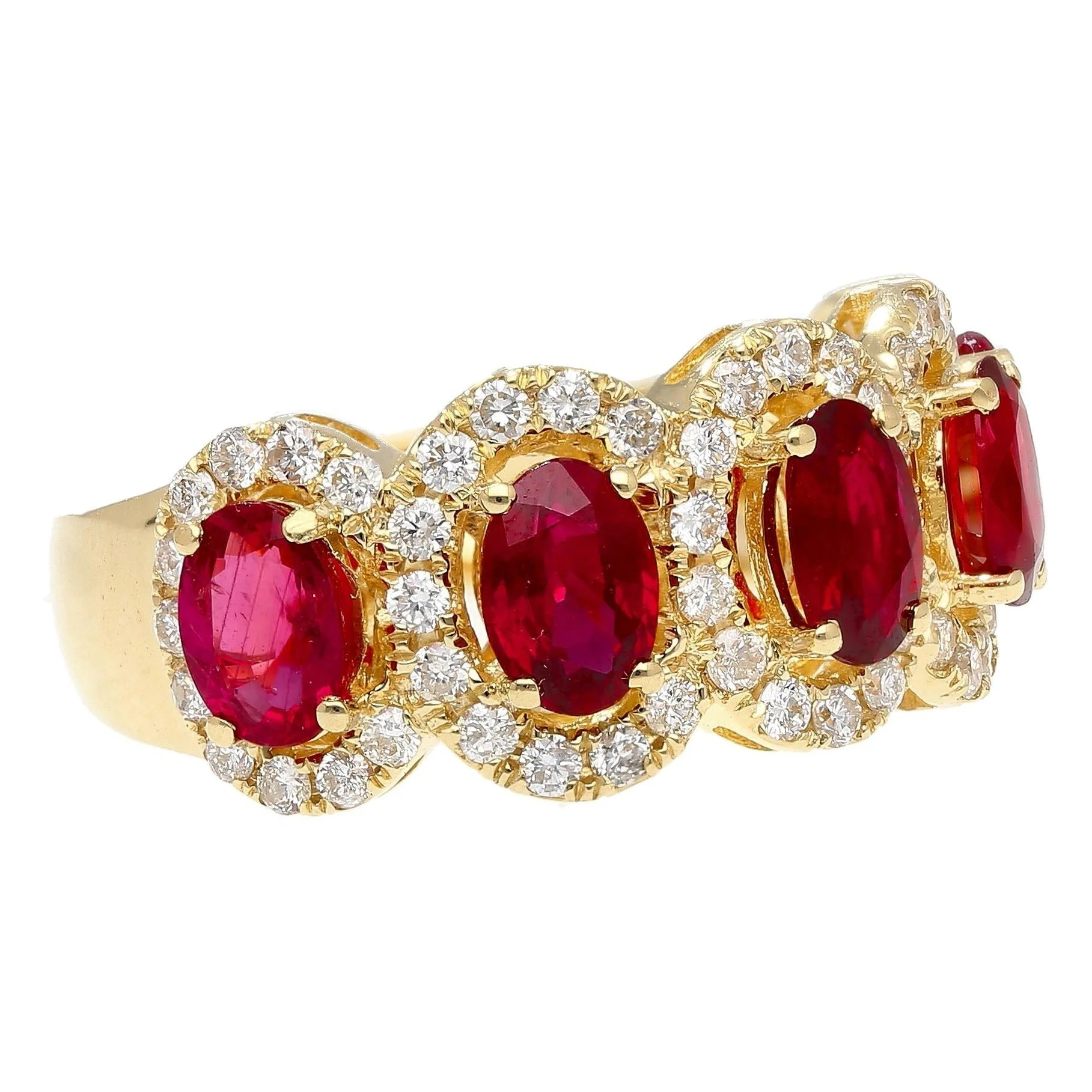 3.43 Carat Oval Cut Ruby and Diamond Halo Wedding Band Ring in 18K Gold - Image 3
