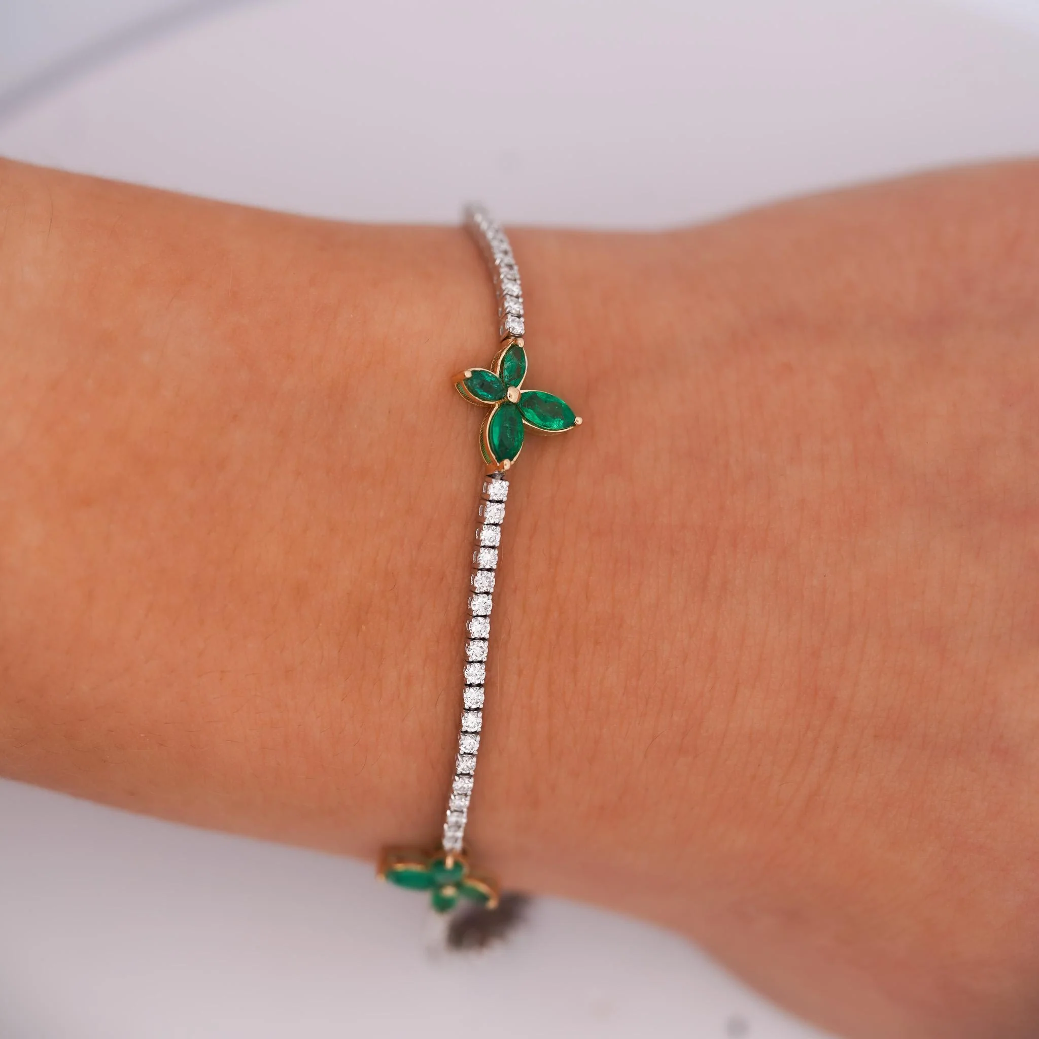 3.5 Carat Emerald Butterfly and Diamond Charm Tennis Bracelet - Image 8