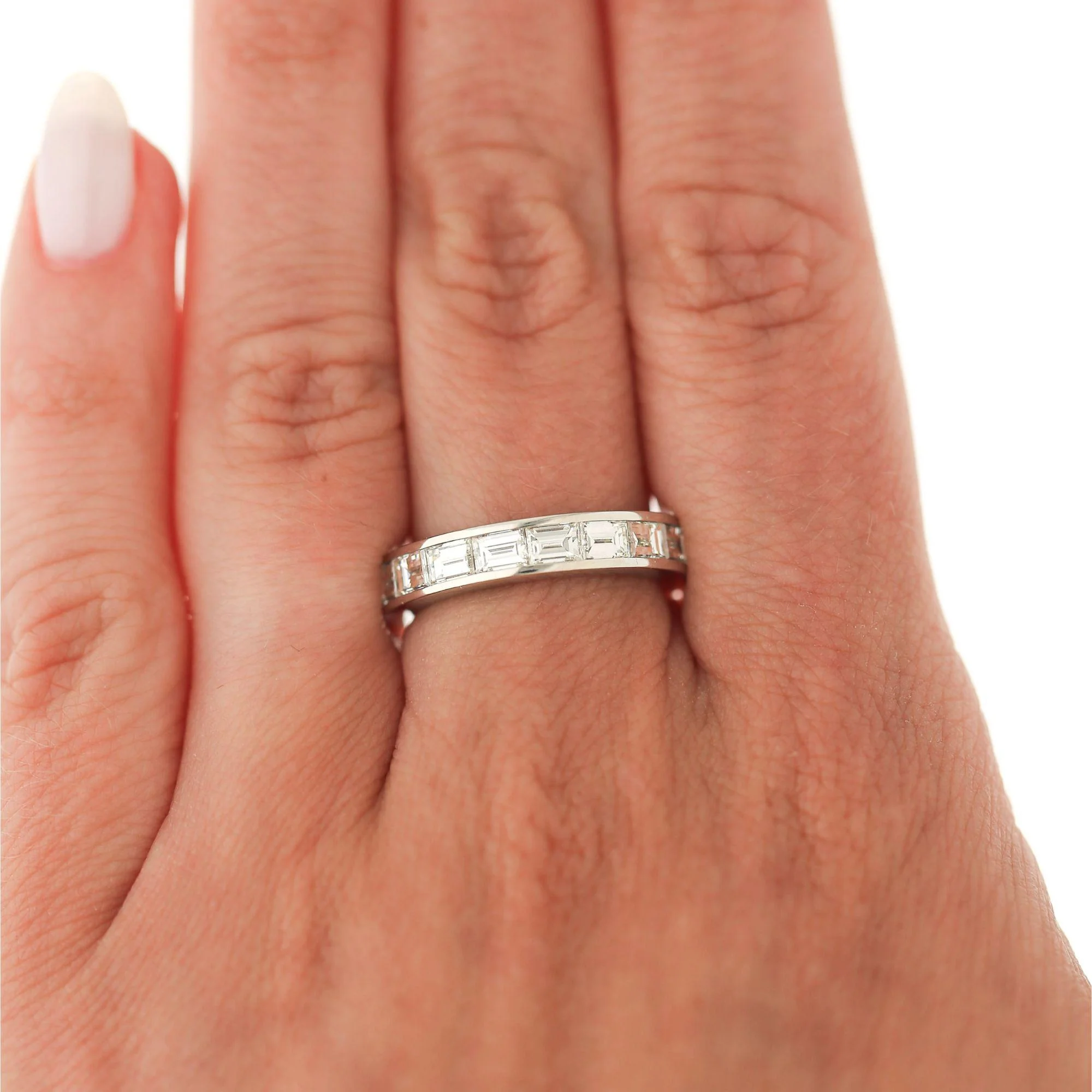 3.5 Carat Emerald Cut East West Diamond Channel Platinum Eternity Wedding Band - Image 8