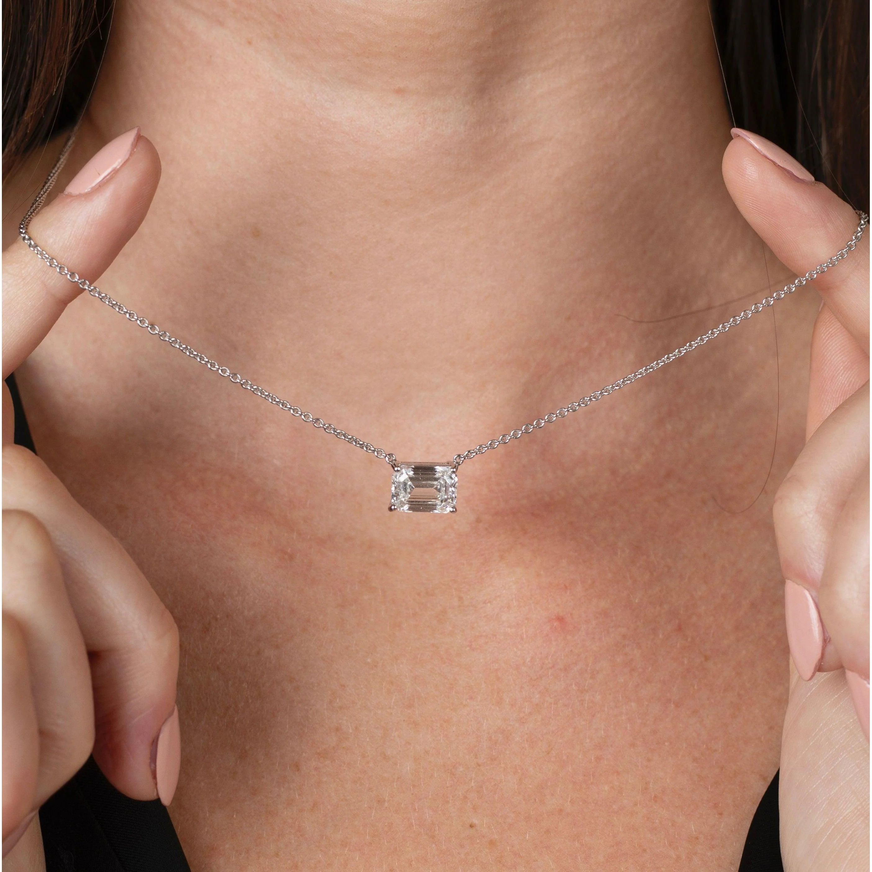 3 Carat Emerald Cut Lab Diamond Solitaire Necklace 14K Gold - Image 8