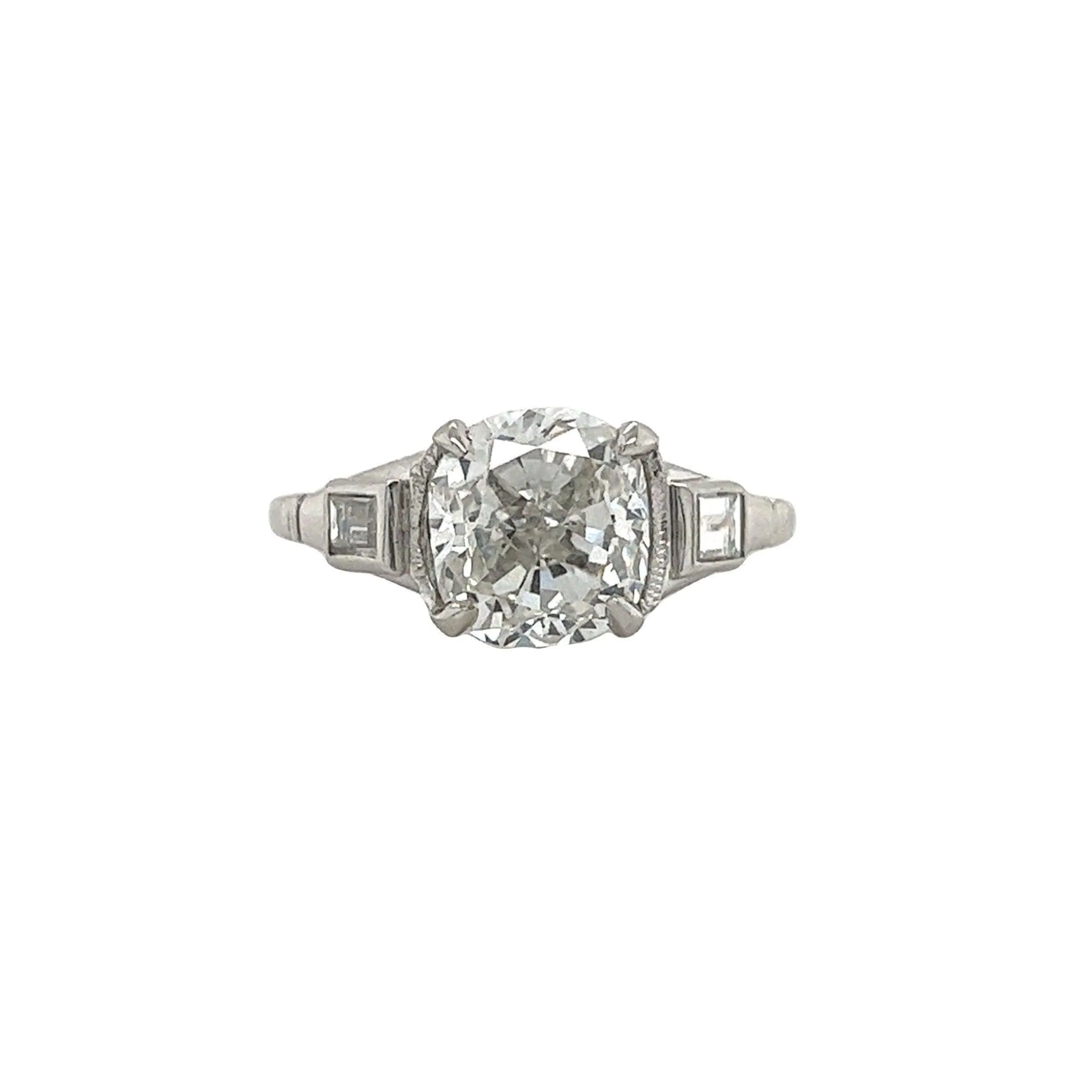 3.02 carat H/VVS2 Cushion Lab Grown Diamond 3-Stone Platinum Ring - Image 2