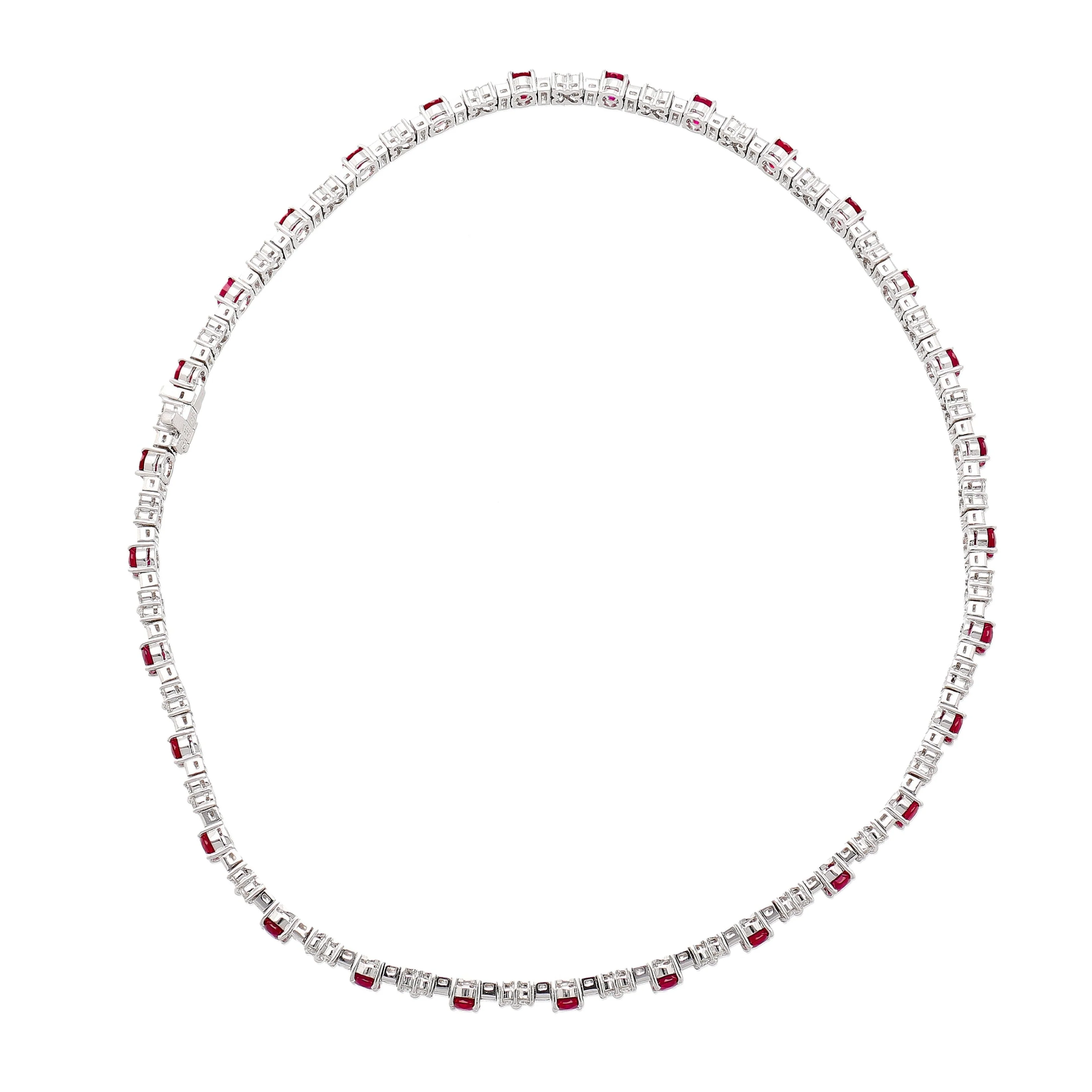 30 Carat TW Oval Cut Ruby and Diamond Tennis Necklace in Platinum - Image 2
